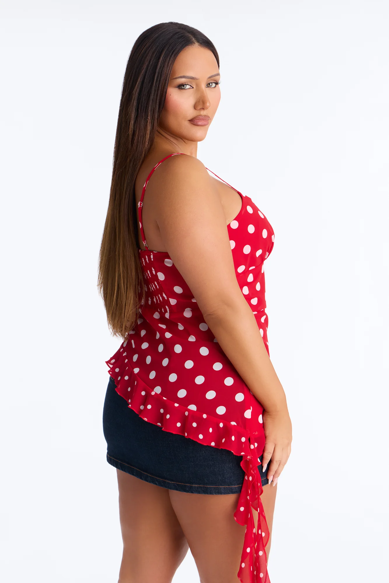 Kaydie Polka Dot Ruffle Detail Chiffon Top - Red/combo - Image 8