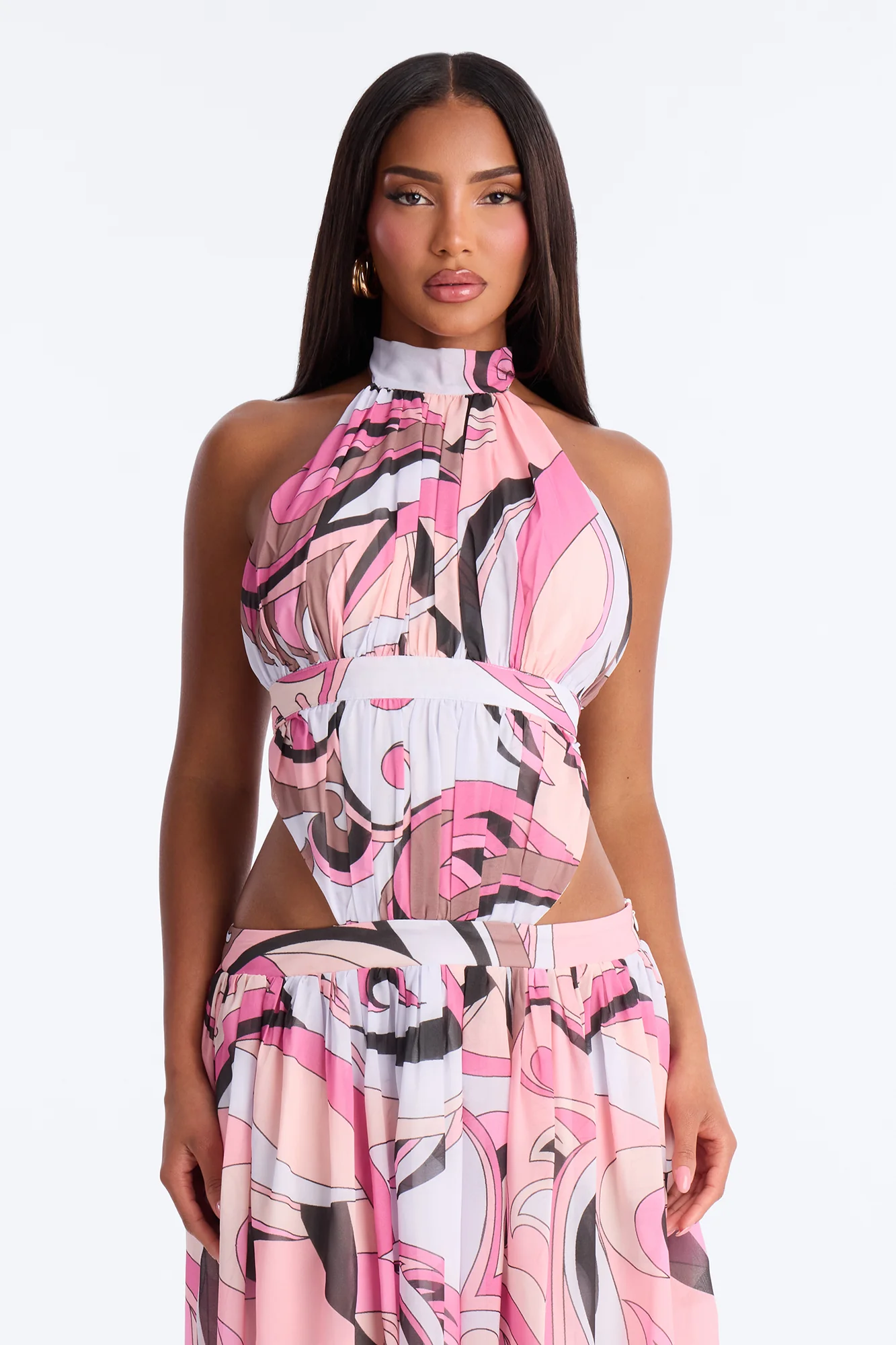 Kayla Backless Chiffon Maxi Dress - Pink/combo - Image 2