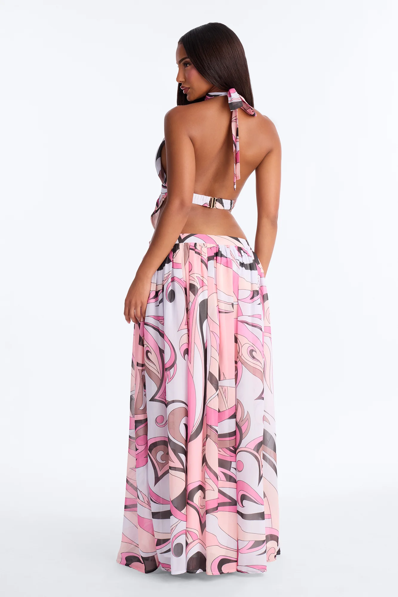 Kayla Backless Chiffon Maxi Dress - Pink/combo - Image 4