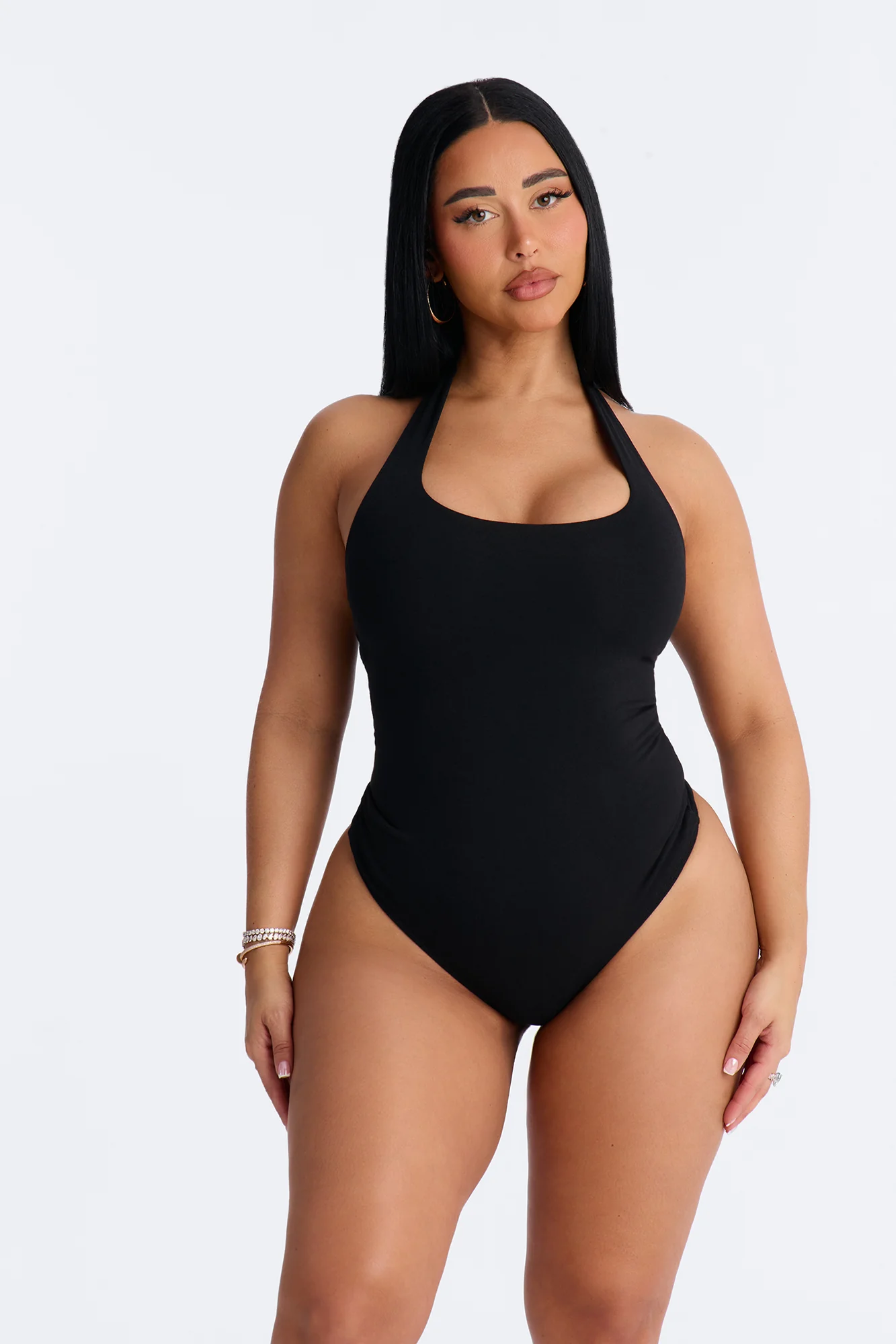 Kayla Double Lined Halter Bodysuit - Black