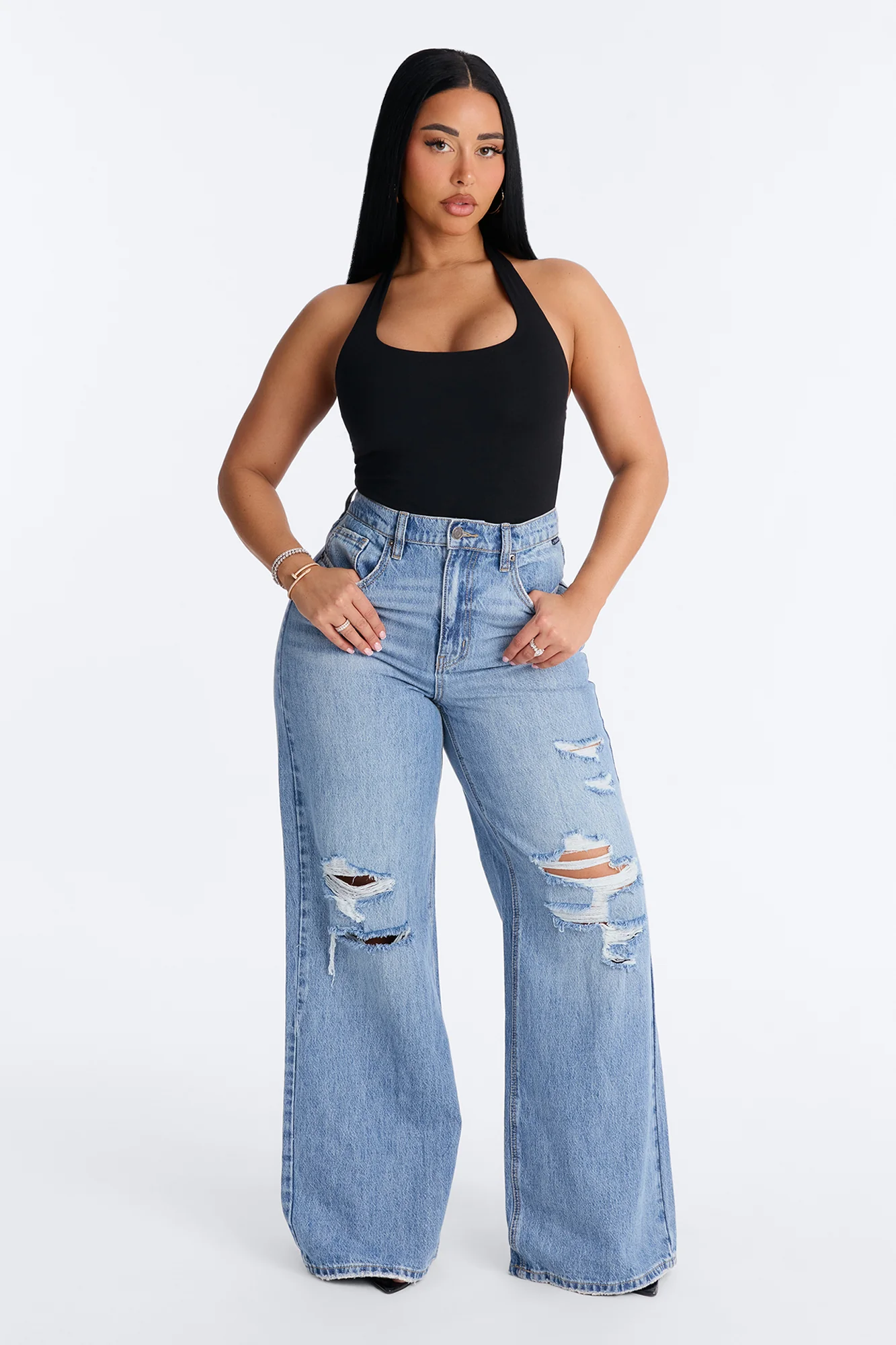Kayla Double Lined Halter Bodysuit - Black - Image 2