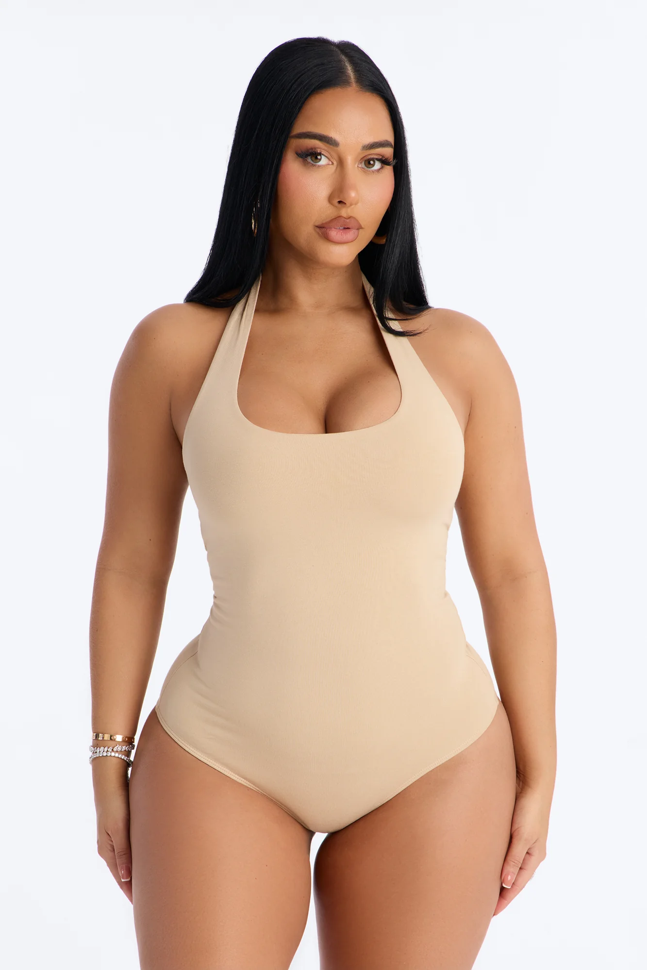 Kayla Double Lined Halter Bodysuit - Sand