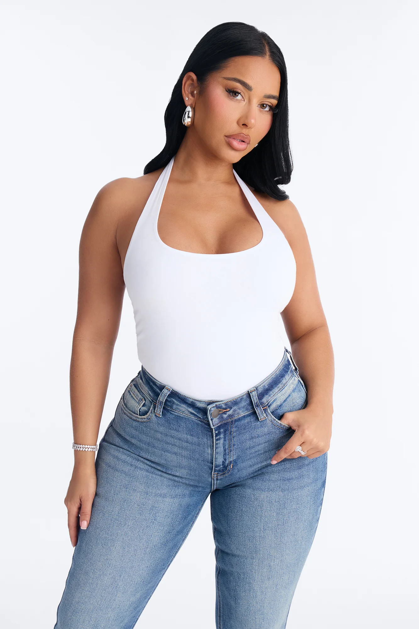 Kayla Double Lined Halter Bodysuit - White - Image 2
