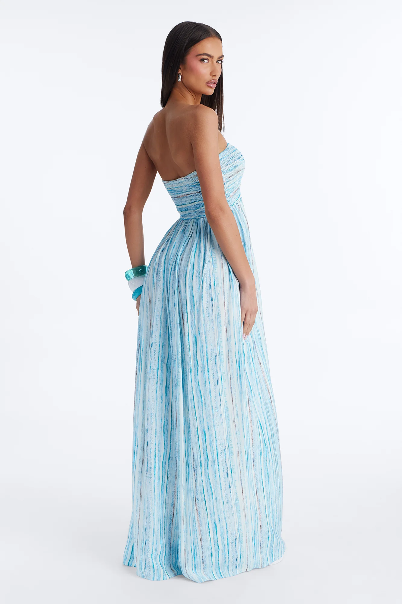 Kayla Smocked Extreme Wide Leg Jumpsuit - Blue - Image 4