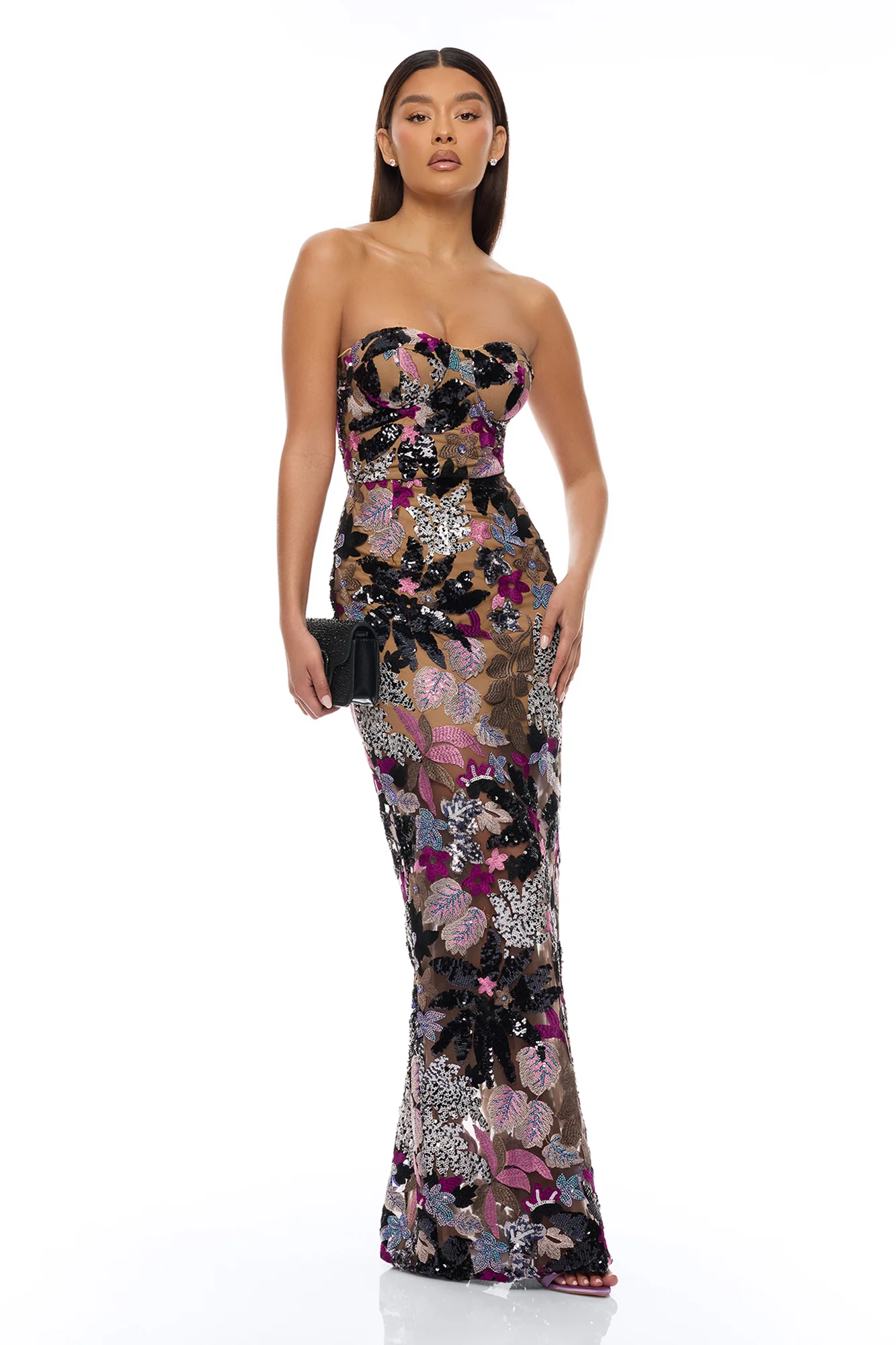 Kaylah Floral Embroidered Maxi Dress - Purple/combo