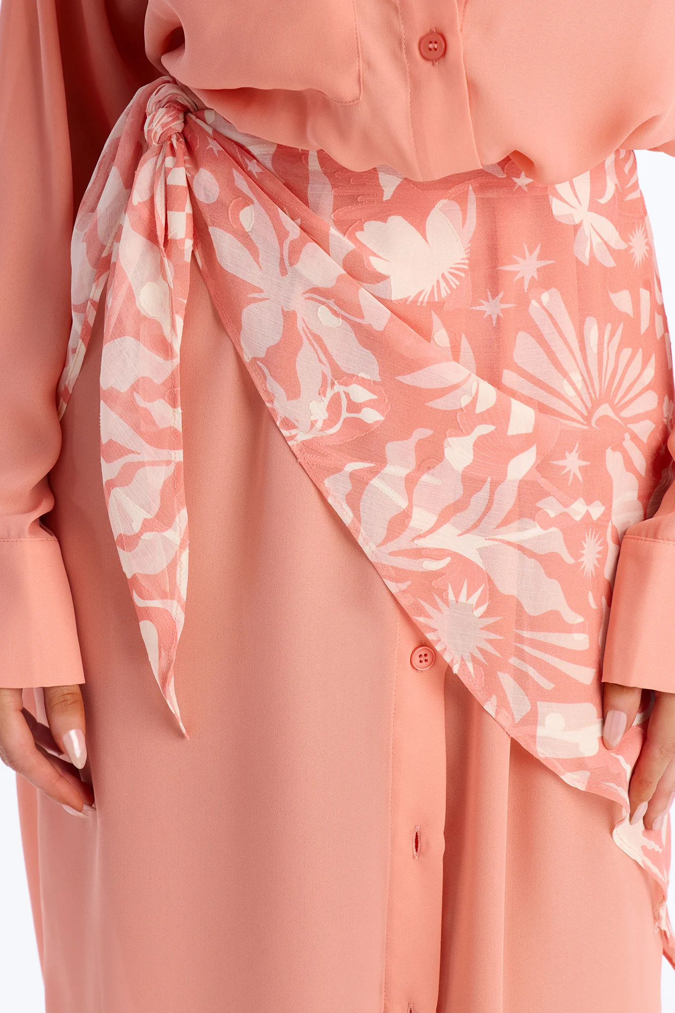 Kaylah Scarf Waist Shirt Maxi Dress - Peach/combo - Image 3