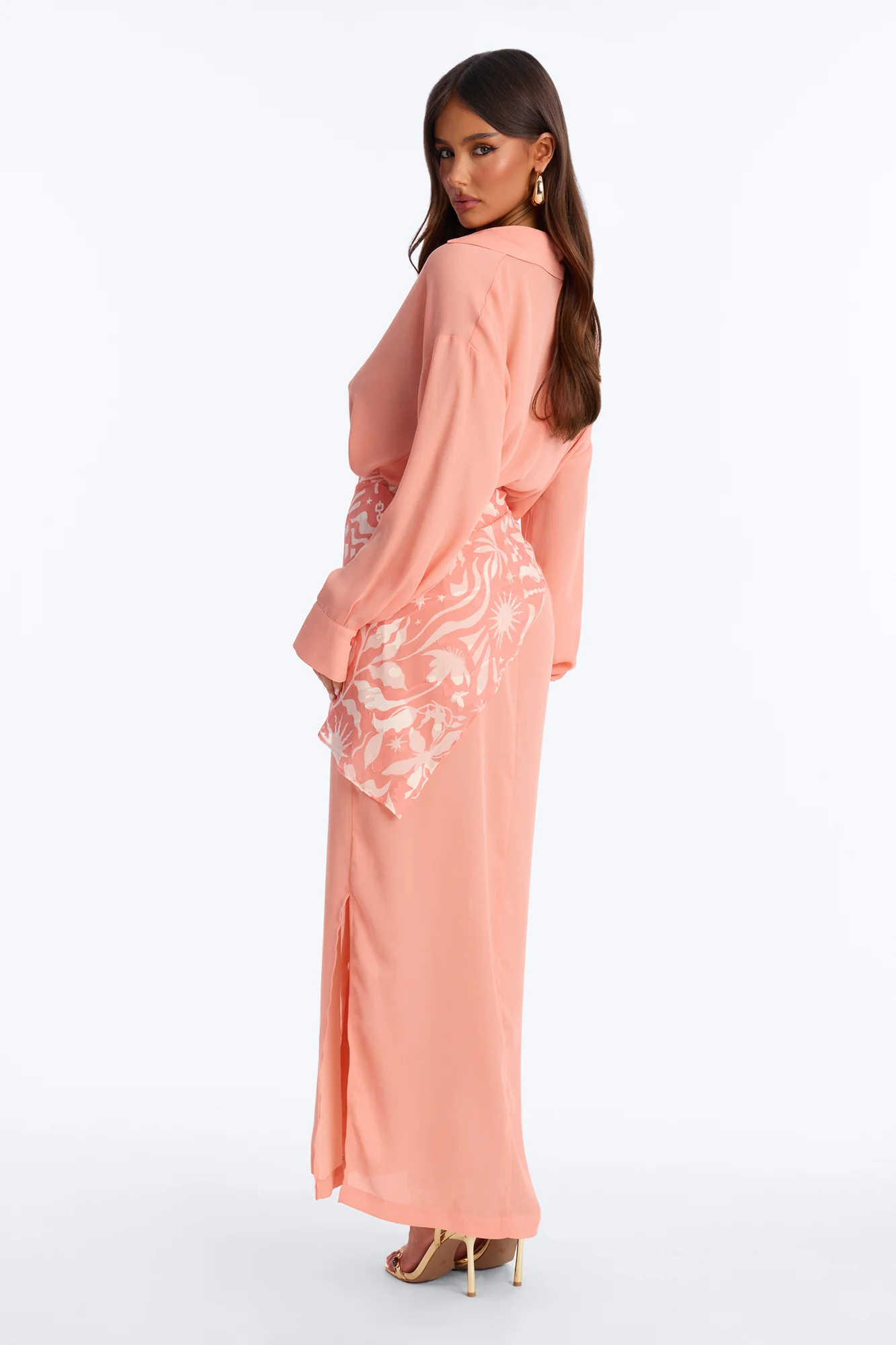 Kaylah Scarf Waist Shirt Maxi Dress - Peach/combo - Image 4