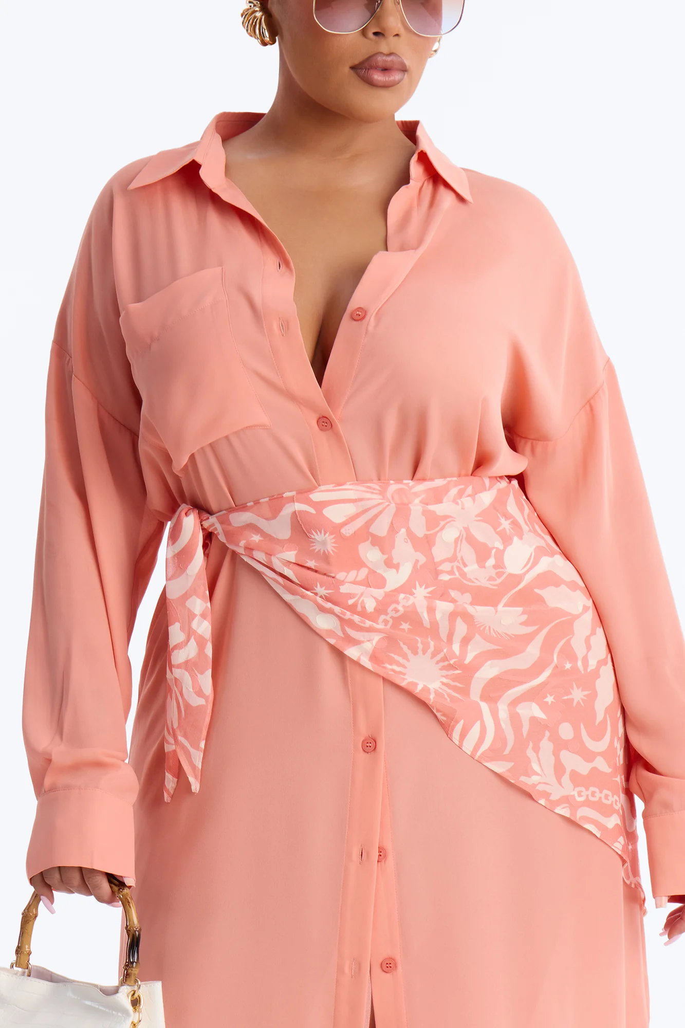 Kaylah Scarf Waist Shirt Maxi Dress - Peach/combo - Image 7