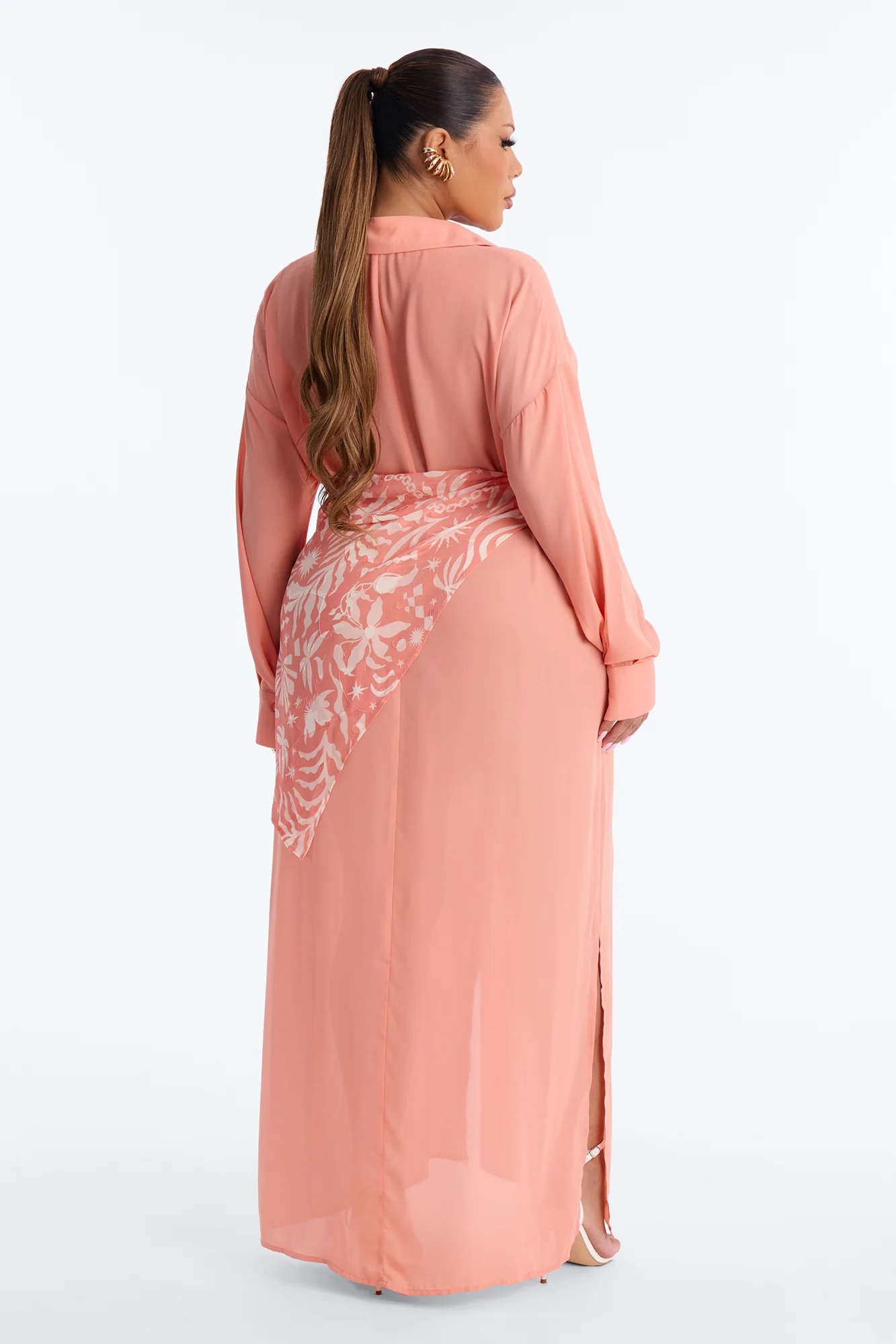 Kaylah Scarf Waist Shirt Maxi Dress - Peach/combo - Image 8