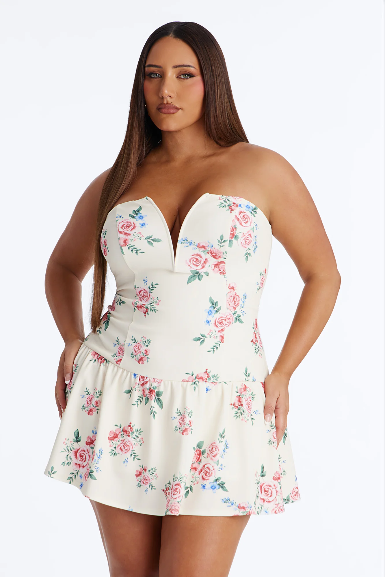Kaylani Strapless Floral Mini Dress - Ivory - Image 4