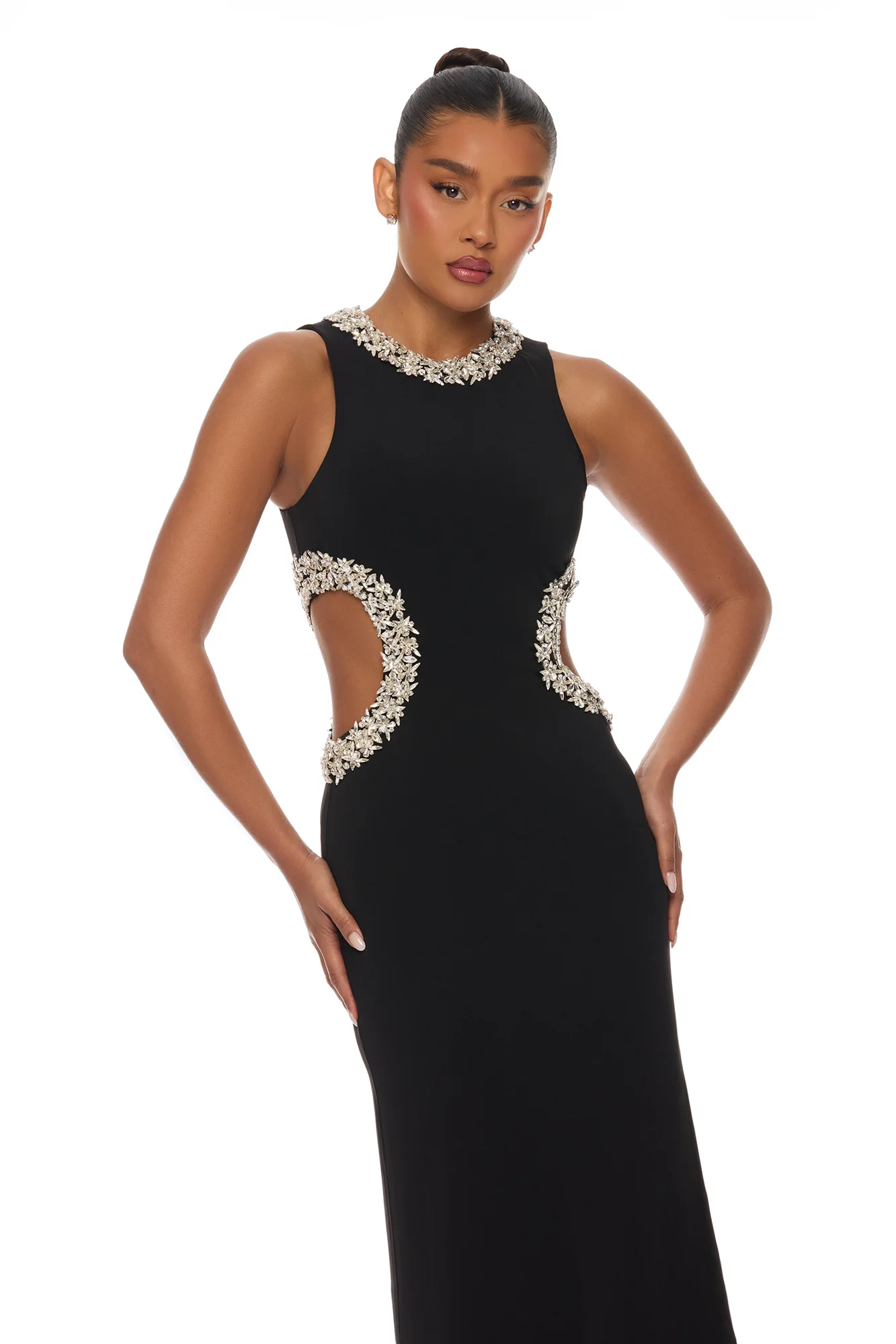 Kaylea Cut Out Rhinestone Maxi Dress - Black - Image 2