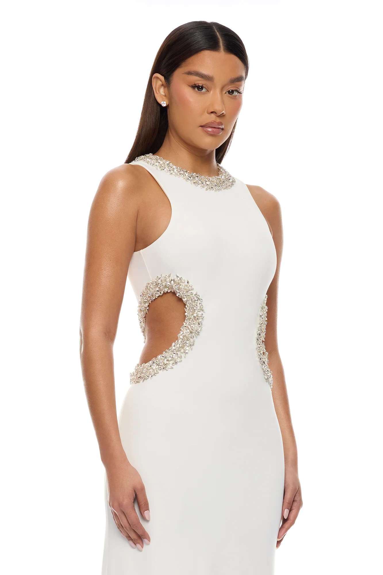 Kaylea Cut Out Rhinestone Maxi Dress - White - Image 2
