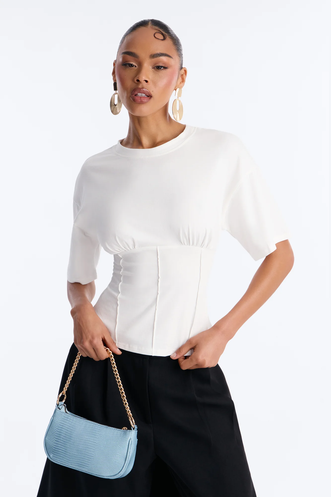 Kaylee Cinched Waist Short Sleeve T-Shirt - White