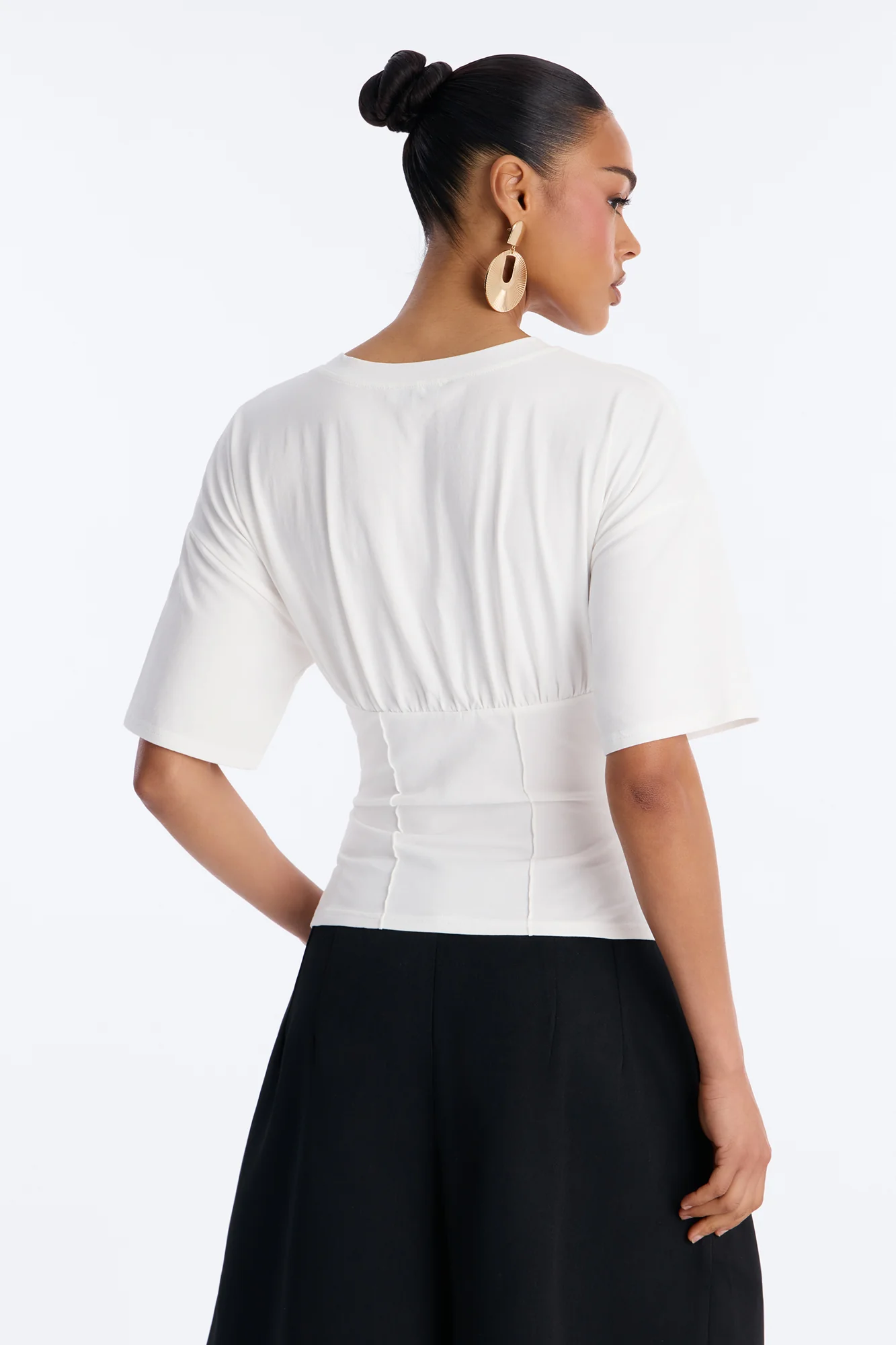 Kaylee Cinched Waist Short Sleeve T-Shirt - White - Image 4