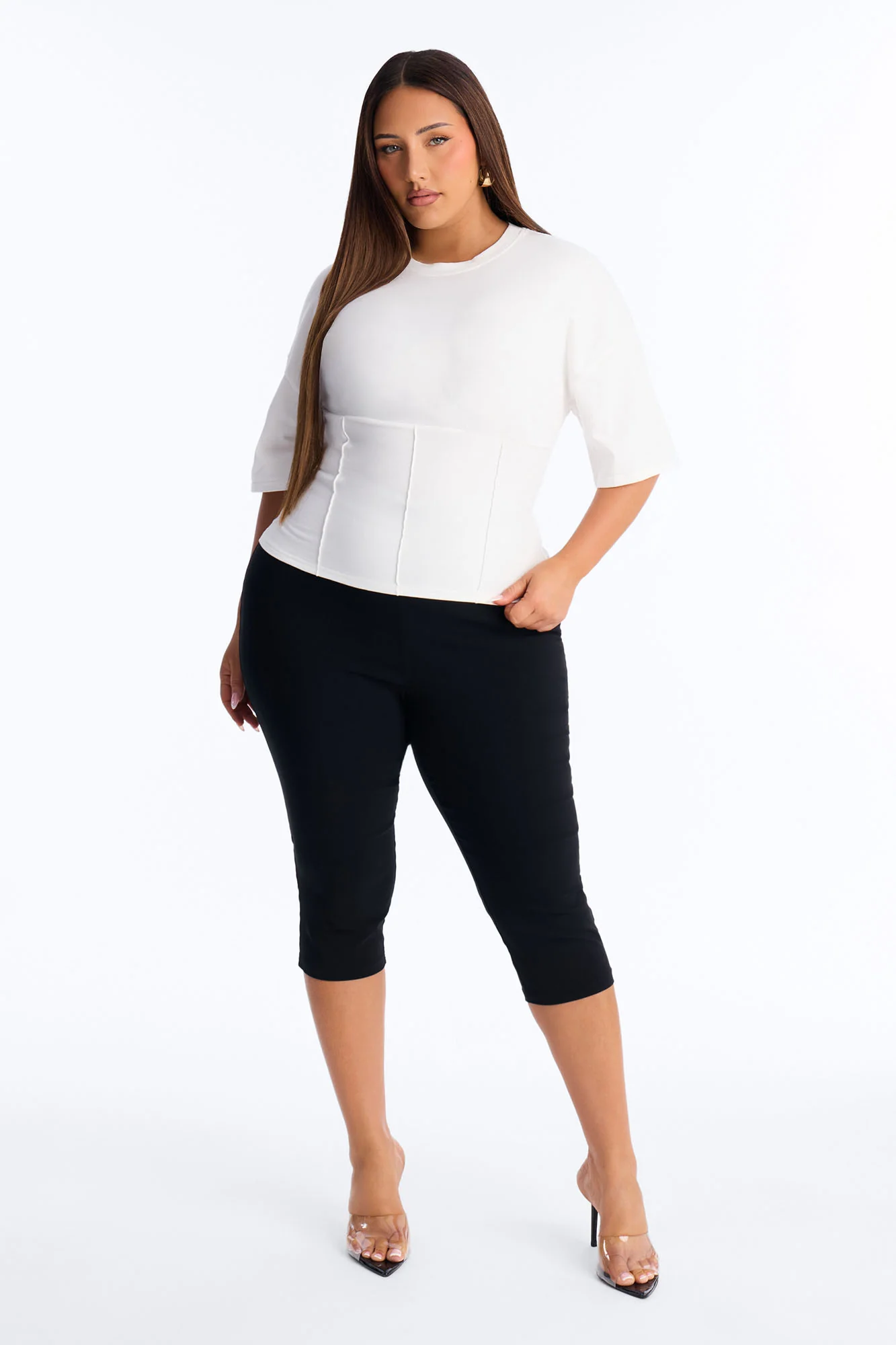 Kaylee Cinched Waist Short Sleeve T-Shirt - White - Image 6