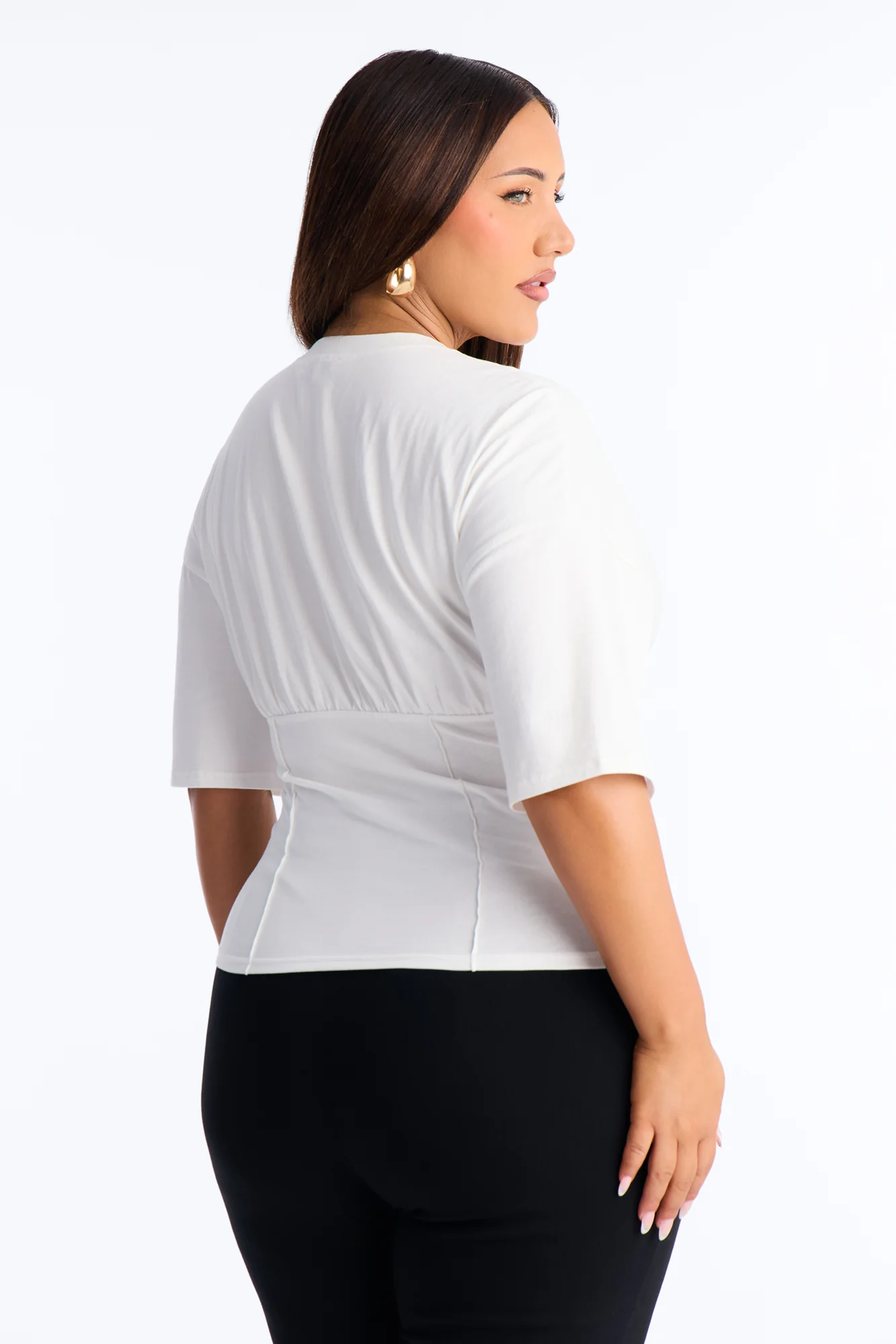 Kaylee Cinched Waist Short Sleeve T-Shirt - White - Image 7