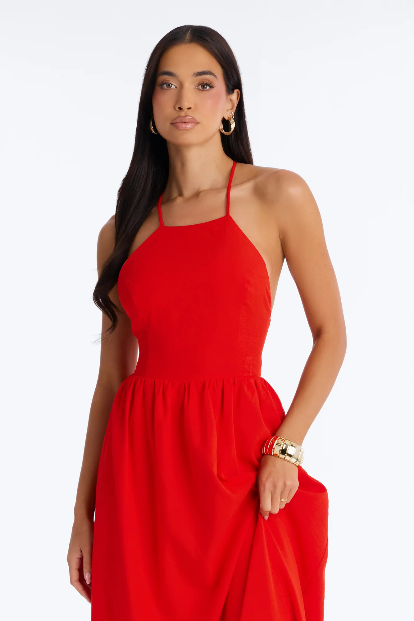 Kaylee Lace Up Back Maxi Dress - TomatoRed - Image 2
