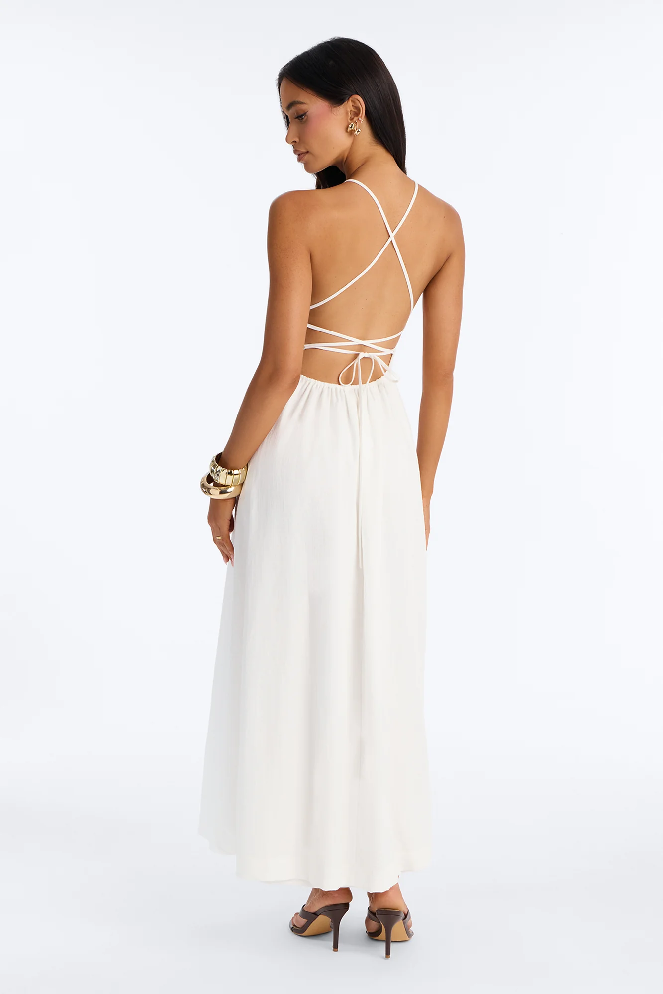 Kaylee Lace Up Back Maxi Dress - White - Image 4
