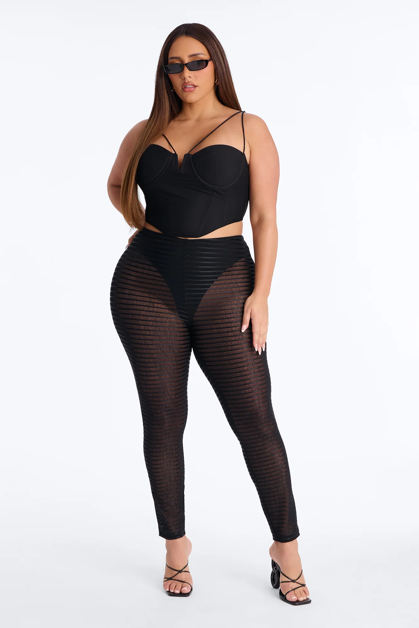Kaylee Mid Rise Sheer Mesh Legging - Black - Image 5