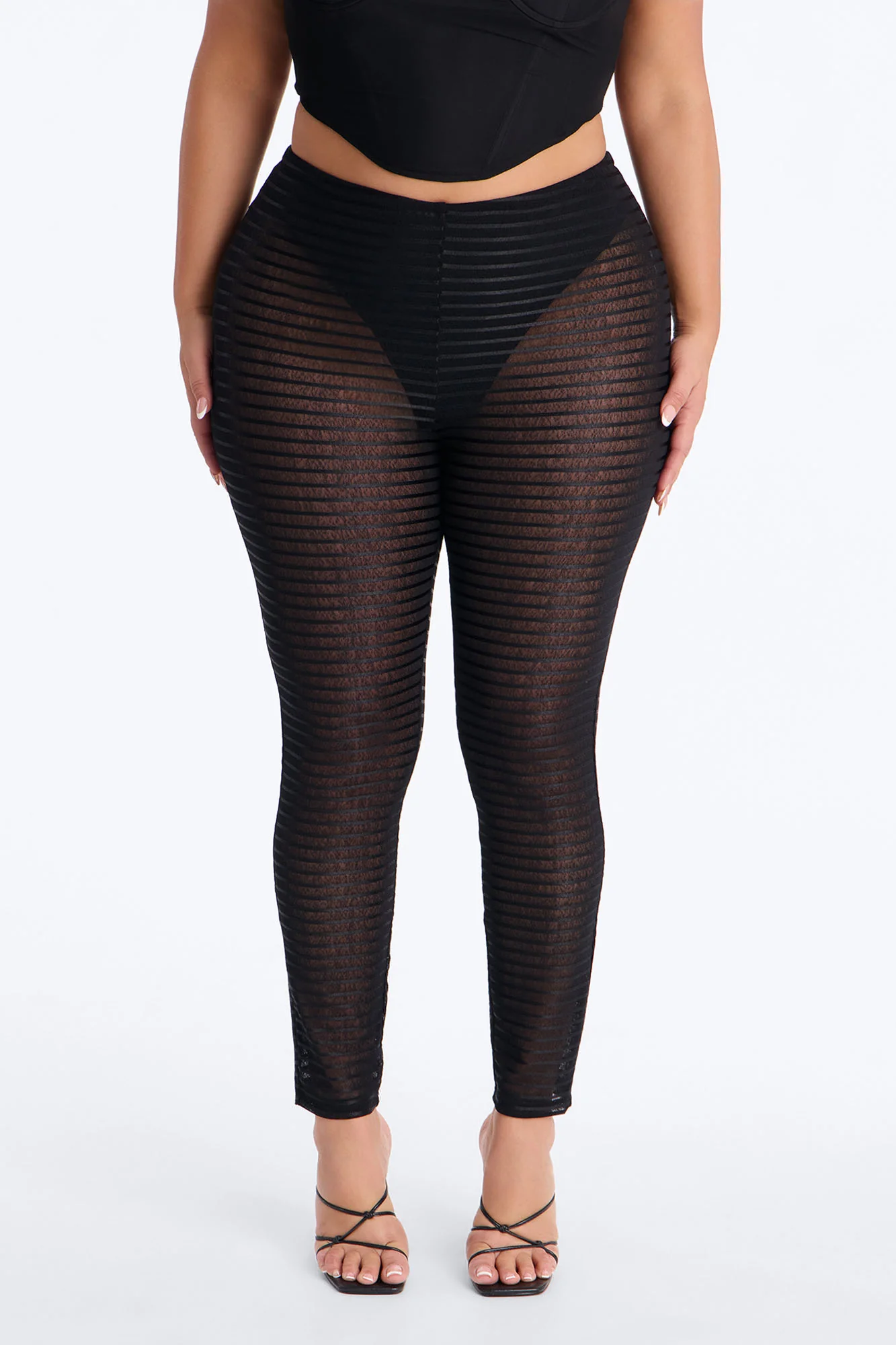 Kaylee Mid Rise Sheer Mesh Legging - Black - Image 6