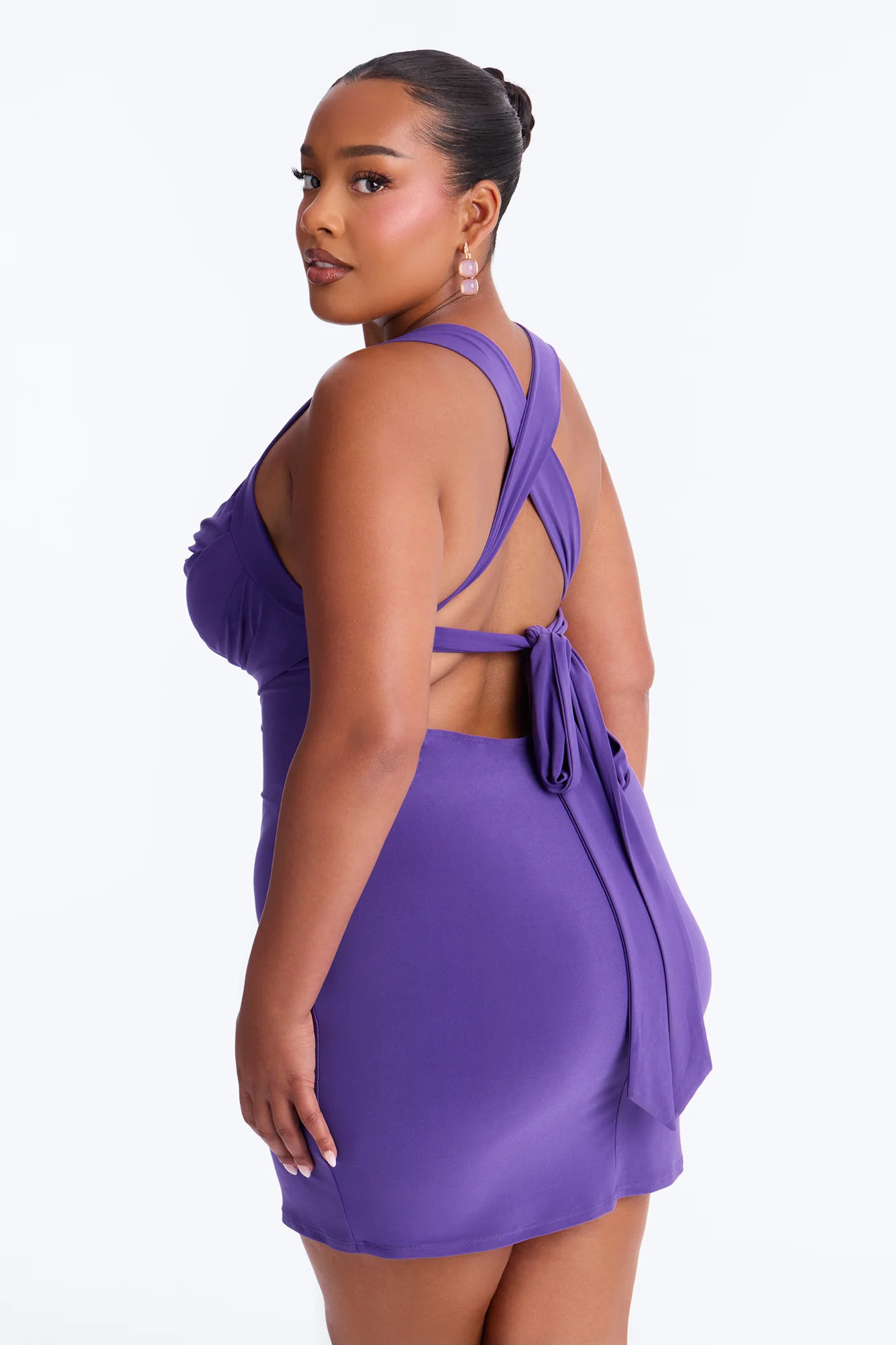 Kaylee Sleeveless Tie Back Mini Dress - Purple - Image 6