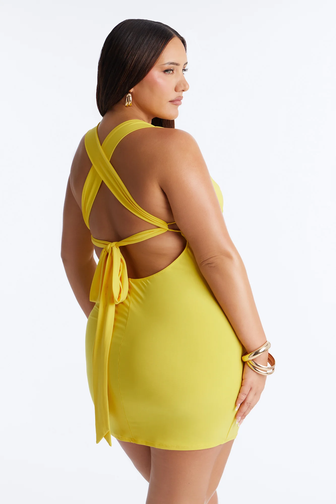 Kaylee Sleeveless Tie Back Mini Dress - Yellow - Image 8