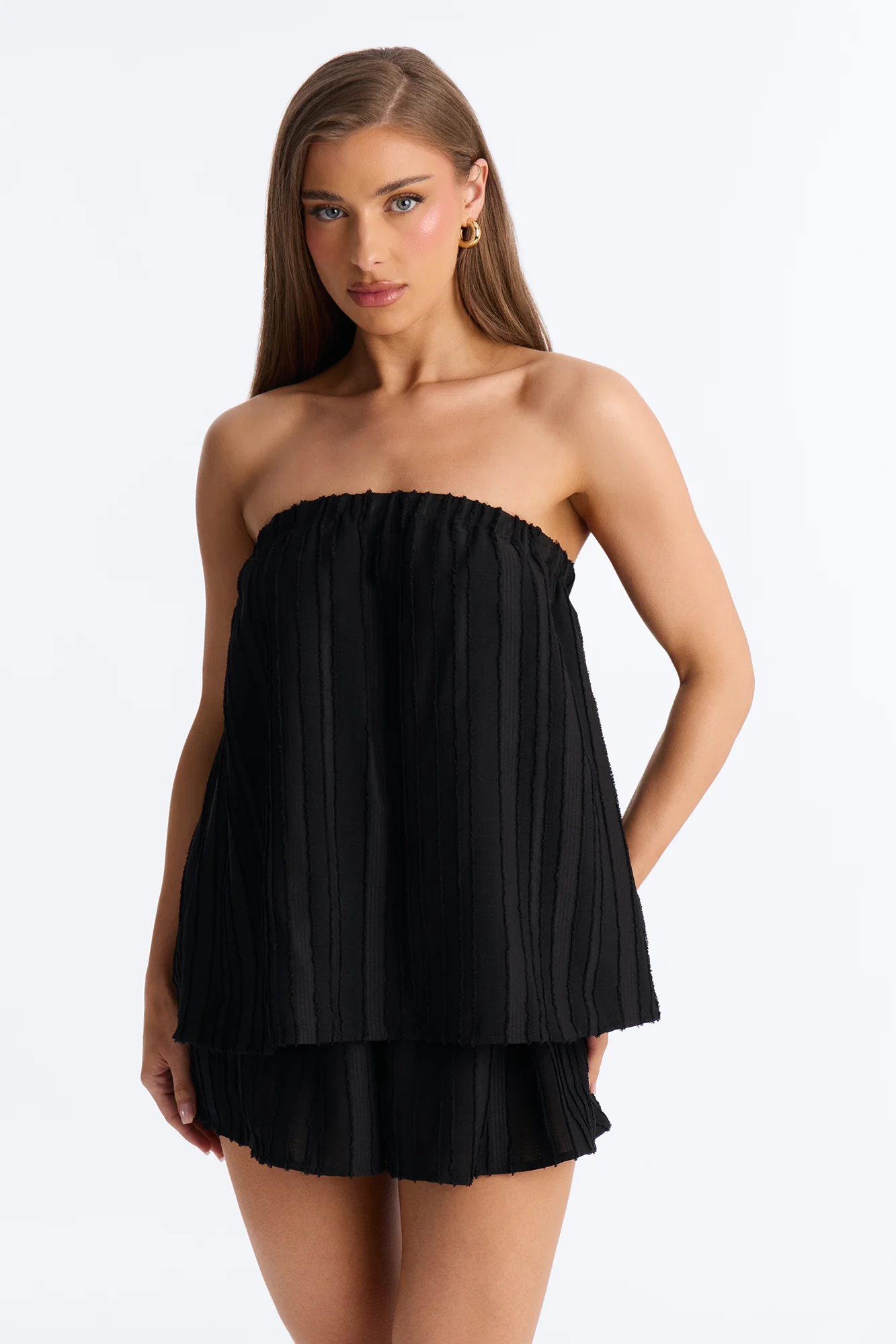 Kayley Strapless Tiered Romper - Black - Image 2