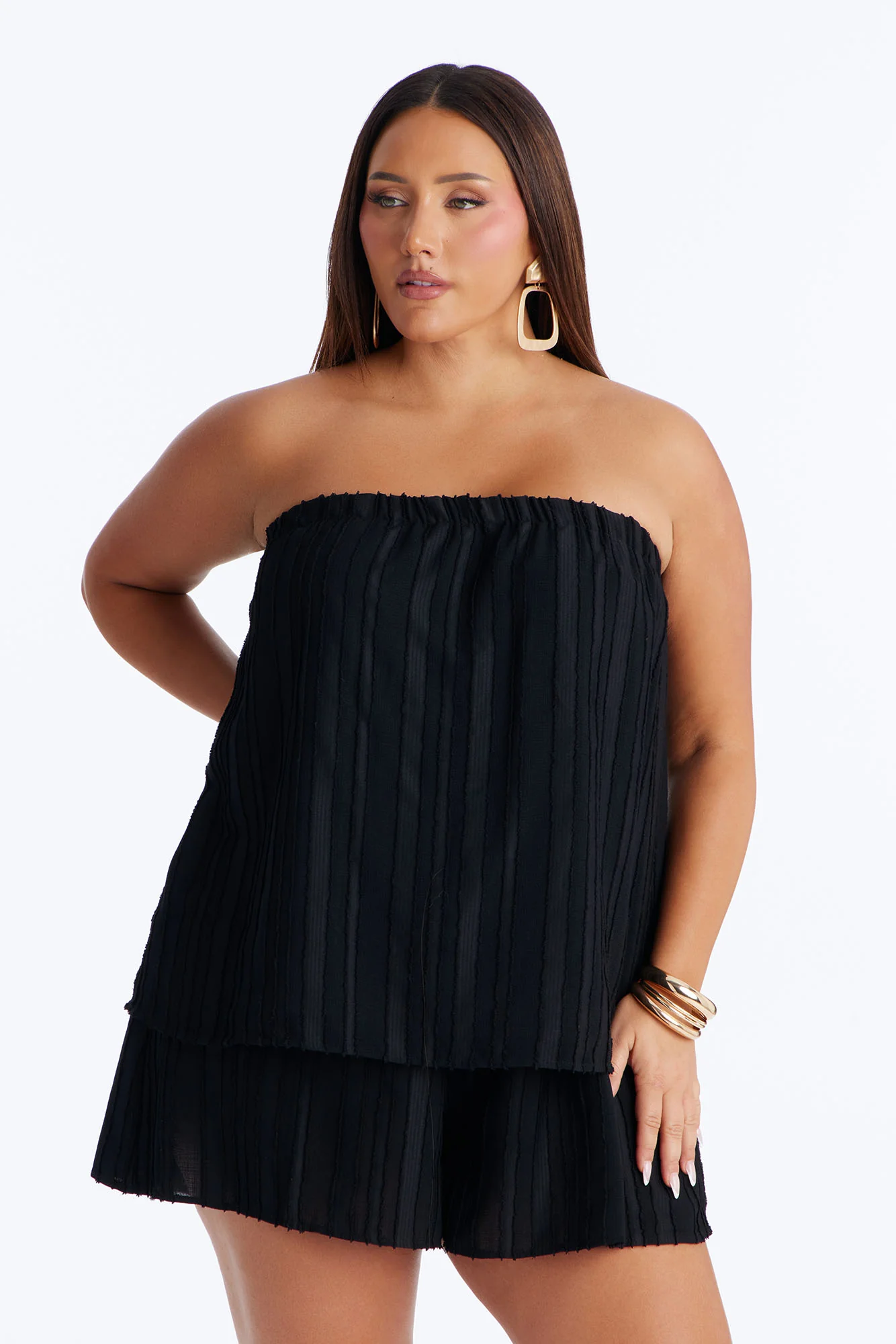 Kayley Strapless Tiered Romper - Black - Image 5