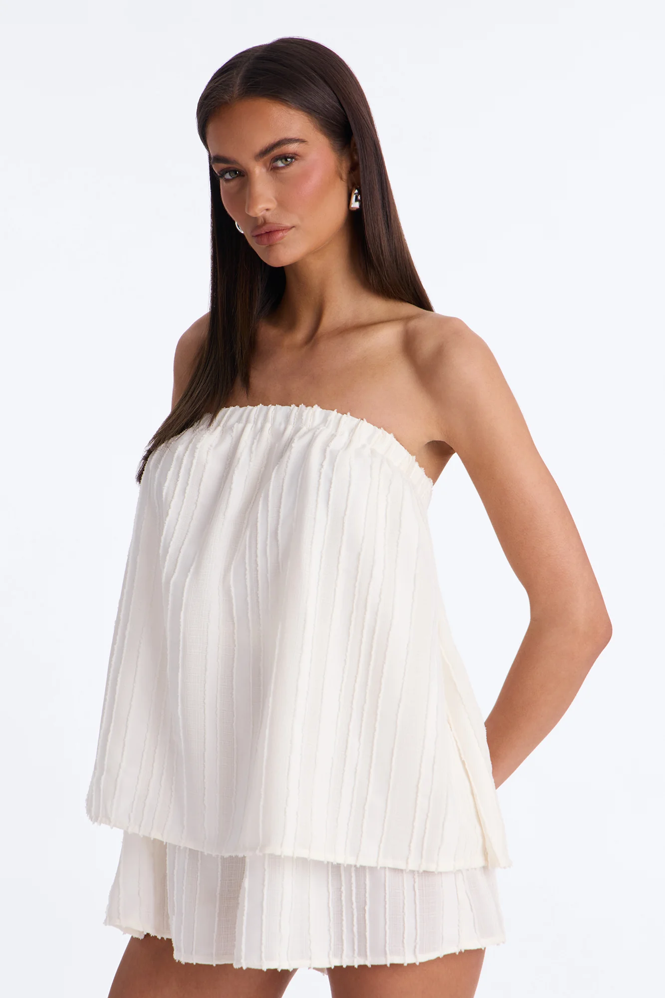 Kayley Strapless Tiered Romper - White - Image 2