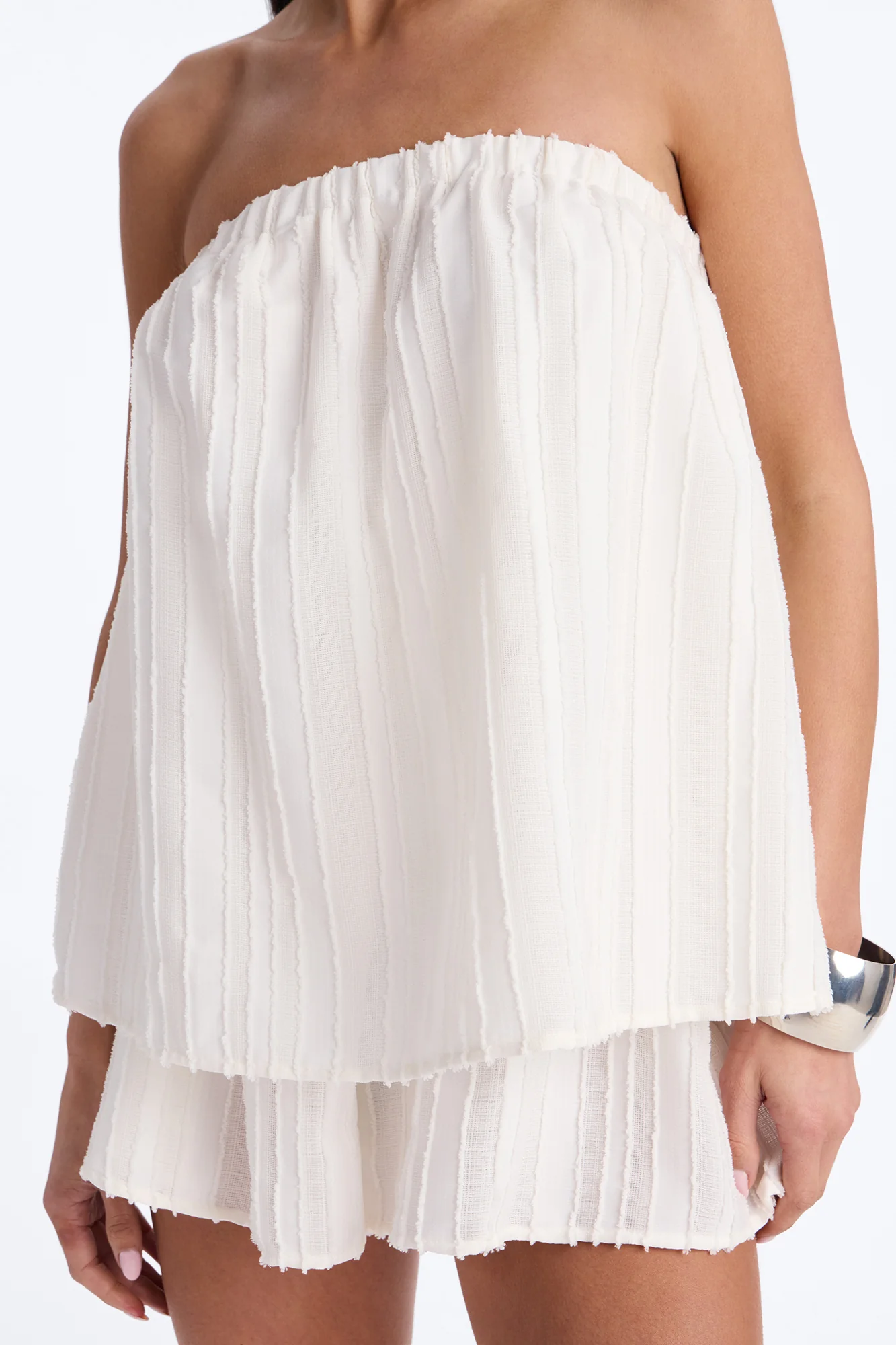 Kayley Strapless Tiered Romper - White - Image 3