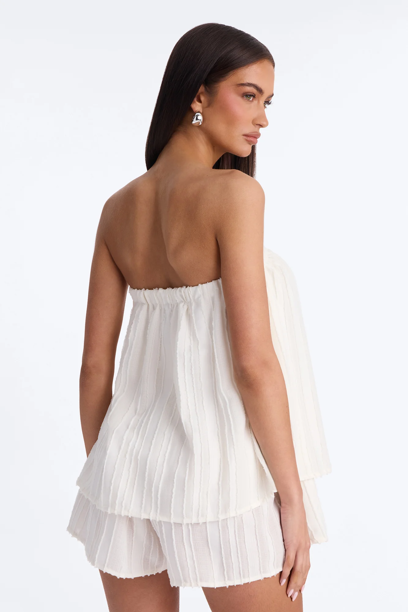 Kayley Strapless Tiered Romper - White - Image 4