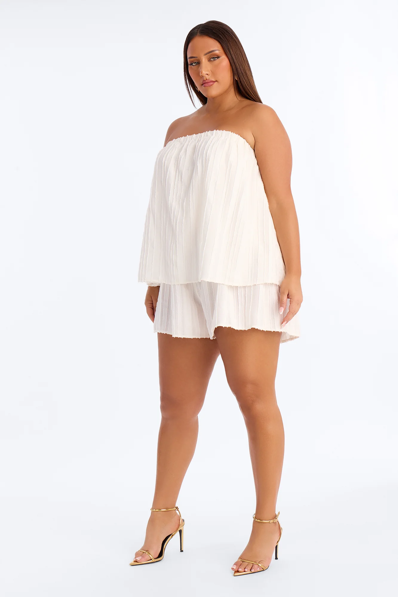 Kayley Strapless Tiered Romper - White - Image 5