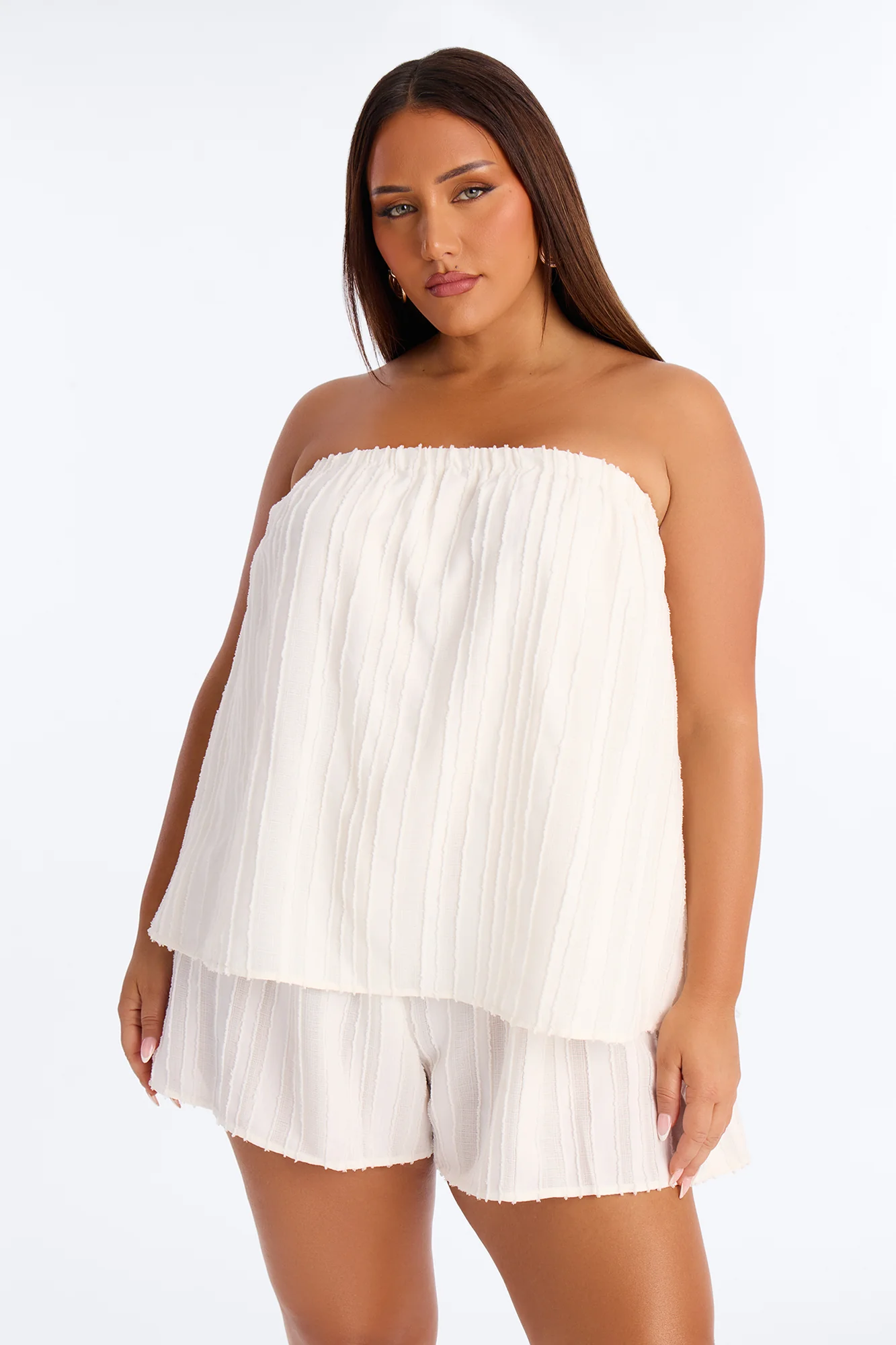 Kayley Strapless Tiered Romper - White - Image 6