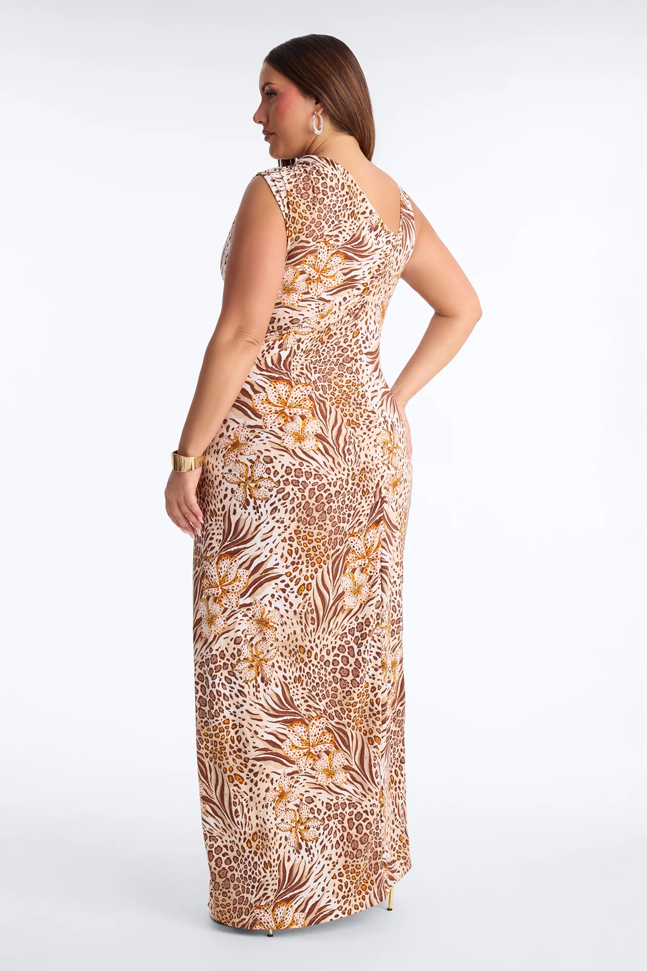 Kaylie Printed Asymmetical Maxi Dress - Brown/combo - Image 7