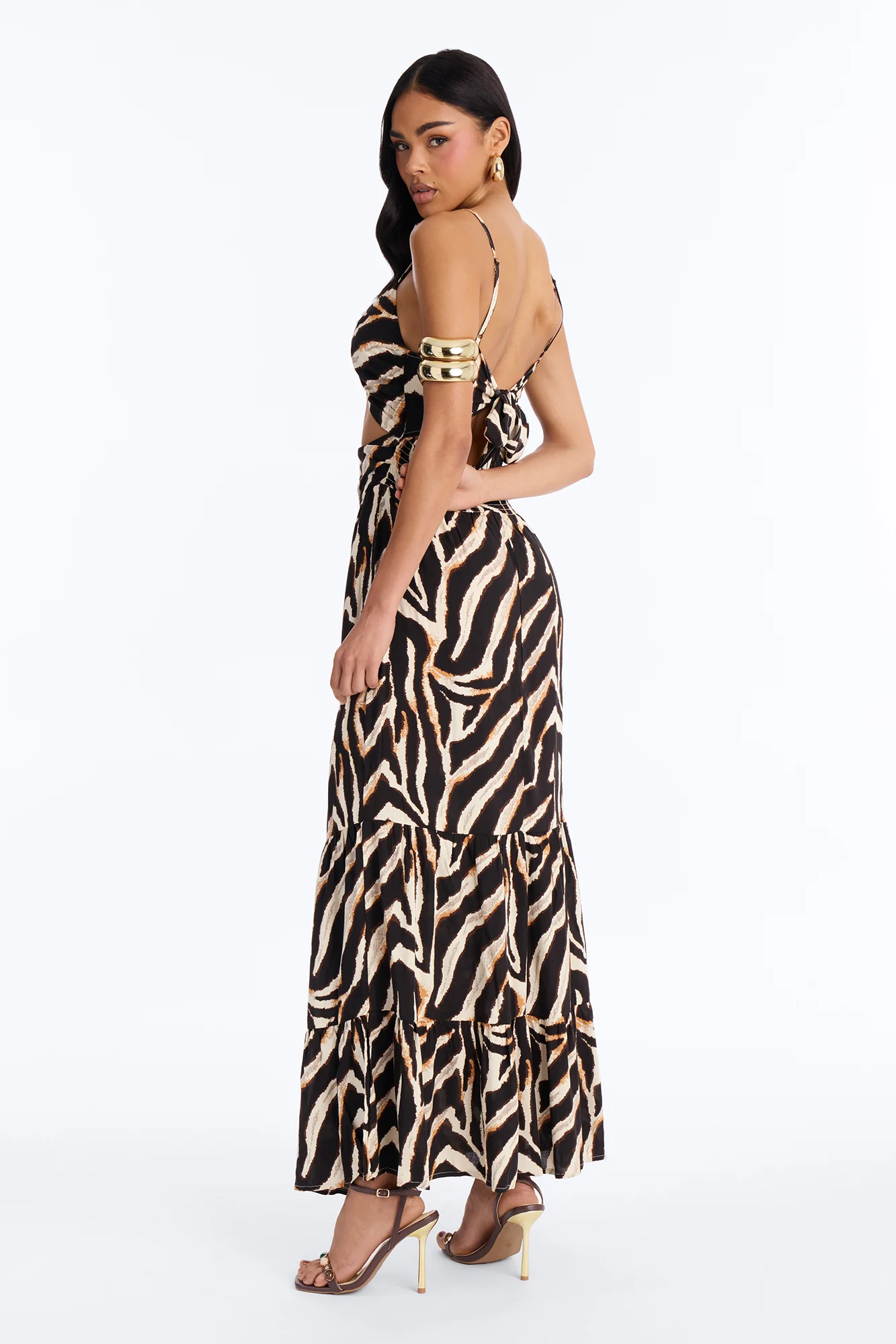 Kaylie Printed Tie Front Maxi Dress - Black/combo - Image 4