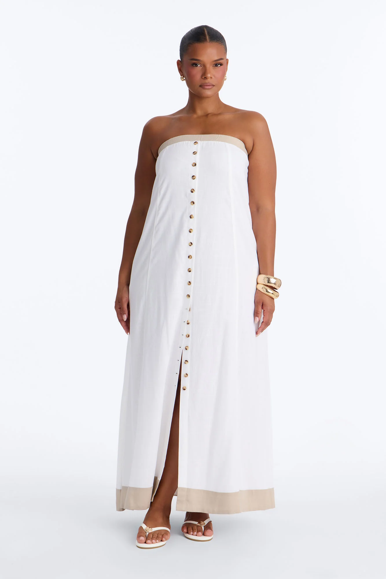 Keep It Cool Button Up Linen Maxi Dress - Cream/combo - Image 5