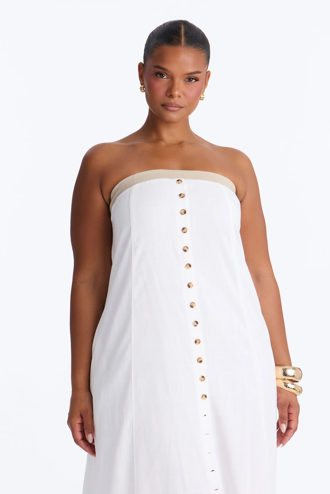 Keep It Cool Button Up Linen Maxi Dress - Cream/combo - Image 6
