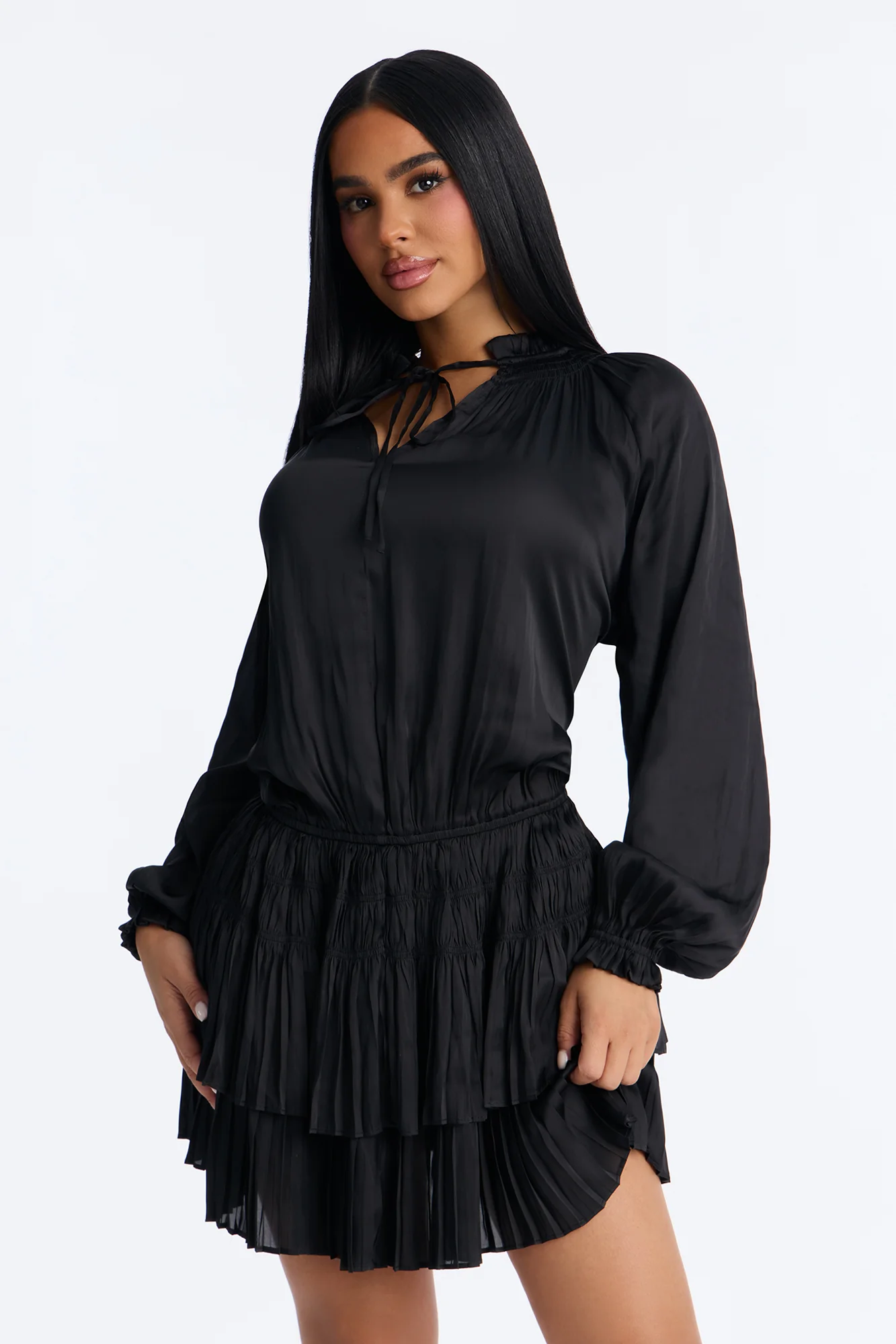 Keep It Cordial Satin Mini Dress - Black