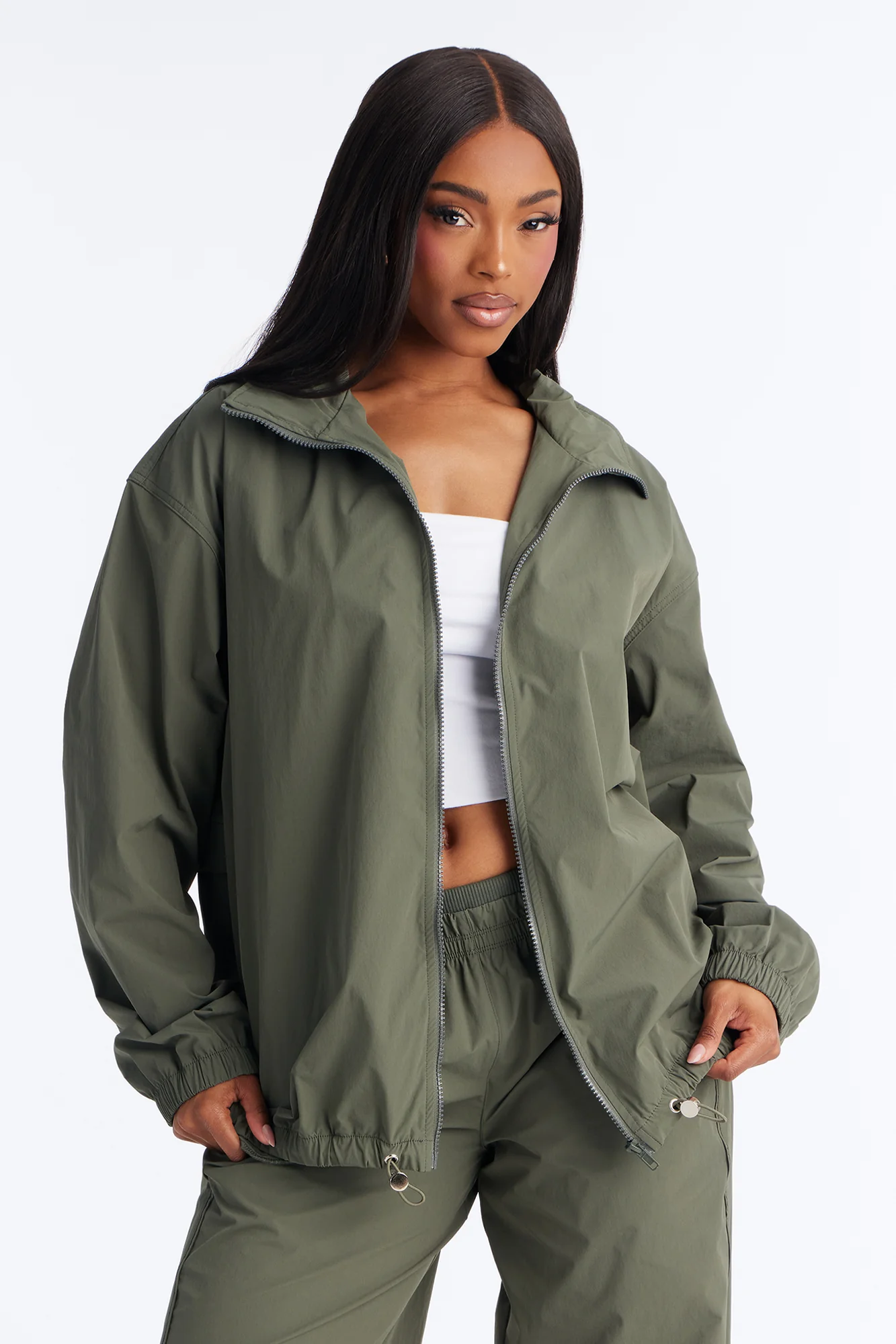 Keep It Moving Windbreaker Lounge Jacket - Olive