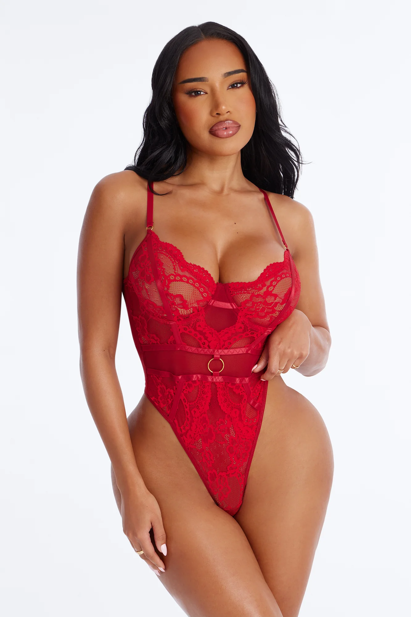 Keep Me Close Lace Boning Underwire Teddy - Burgundy