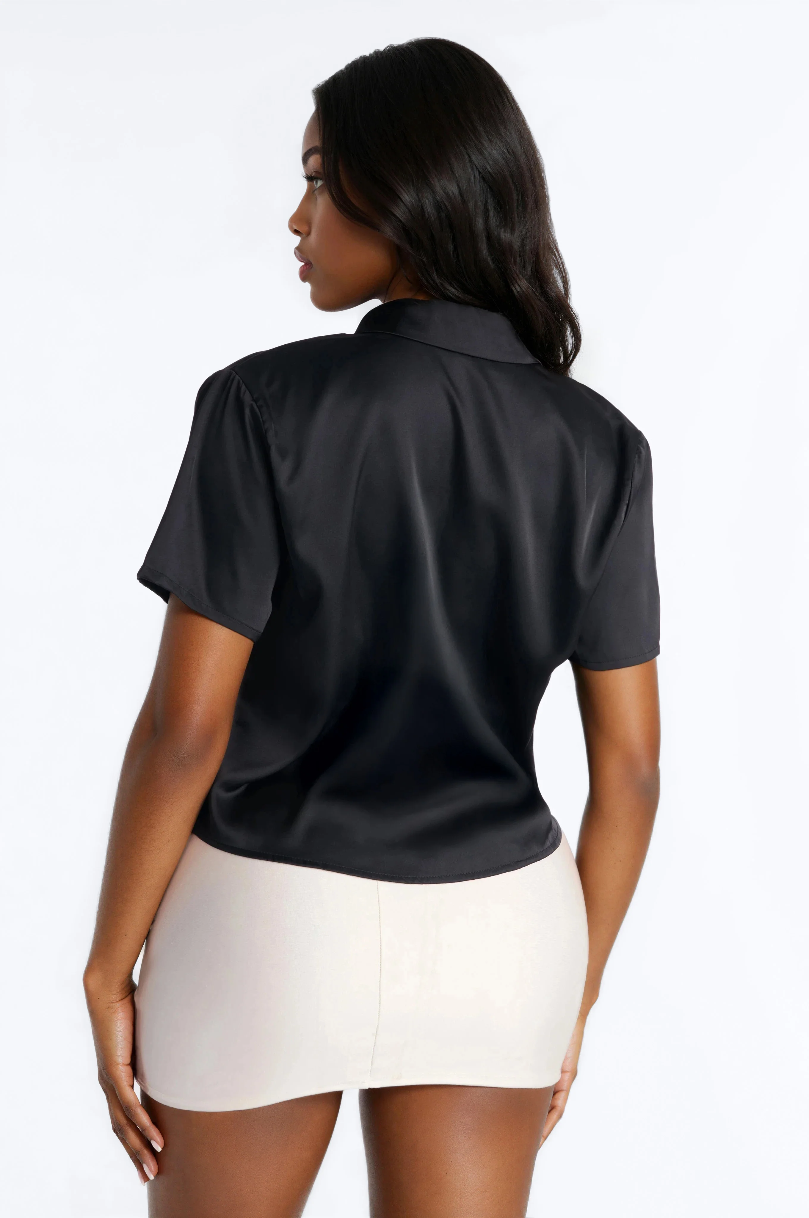 Keep You Close Short Sleeve Satin Shirt - Black - Image 4