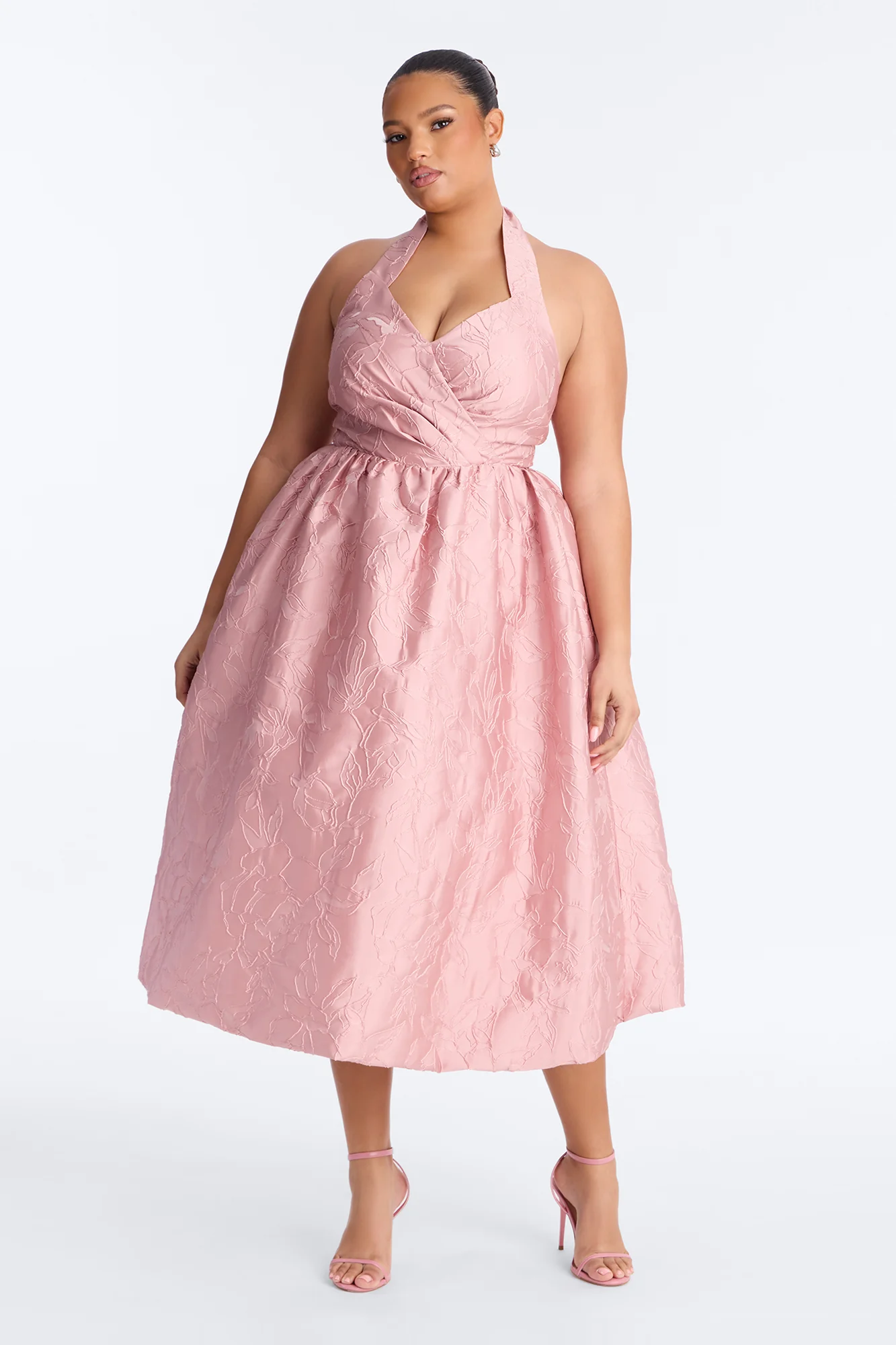 Keep You Enchanted Jacquard Halter Midi Dress - Pink - Image 5