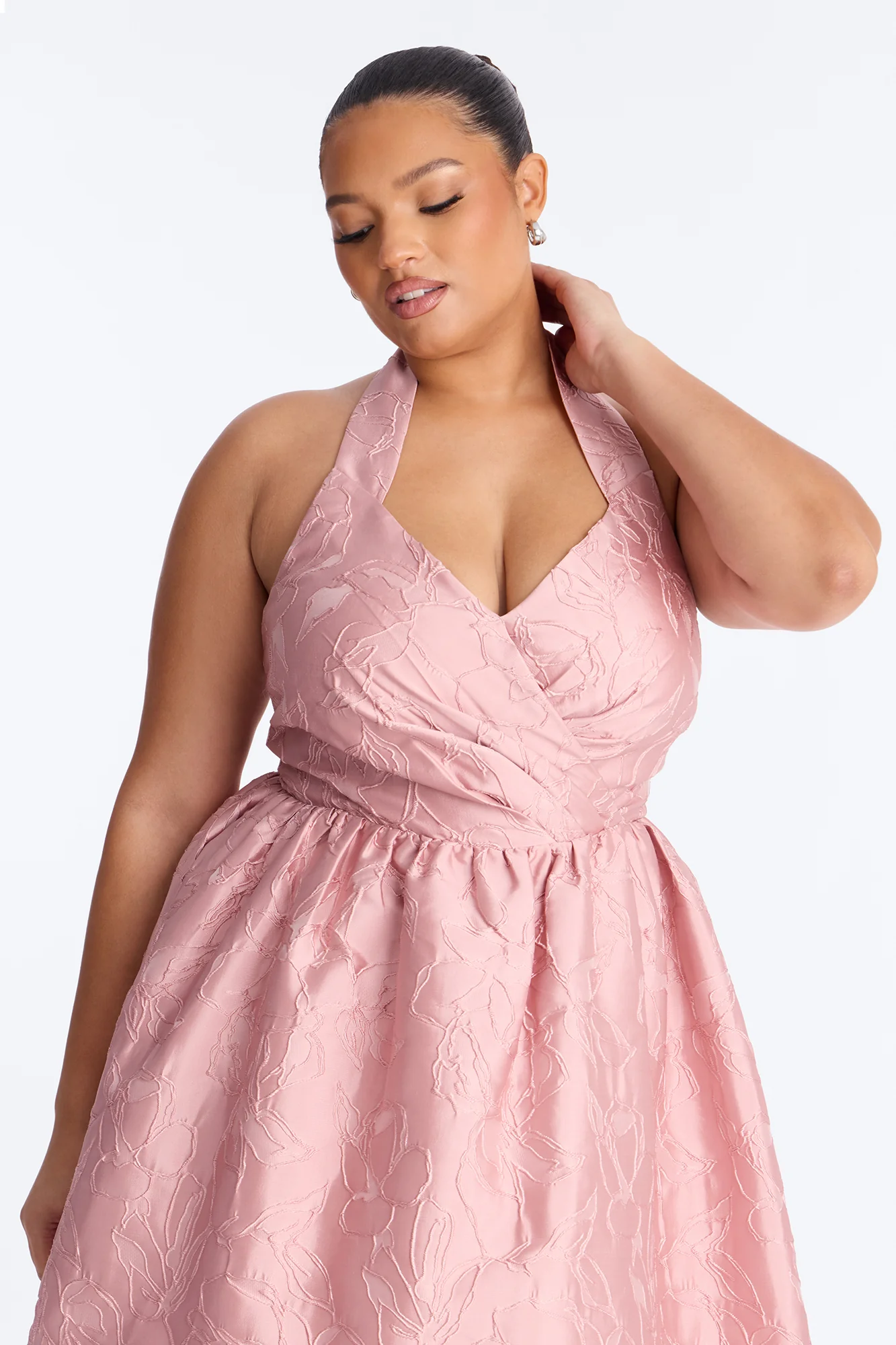 Keep You Enchanted Jacquard Halter Midi Dress - Pink - Image 6