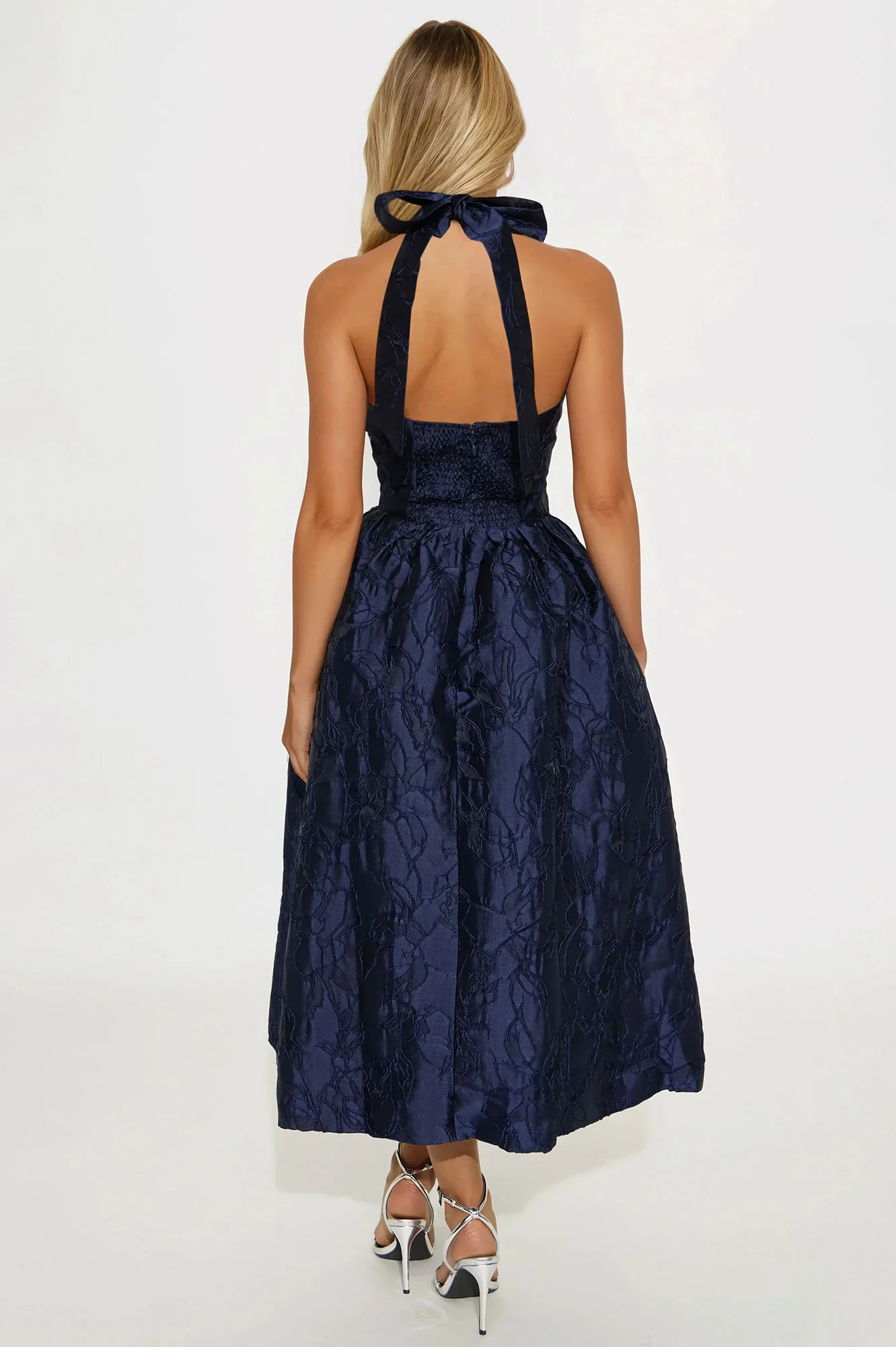 Keep You Enchanted Jacquard Halter Midi Dress - Navy - Image 3