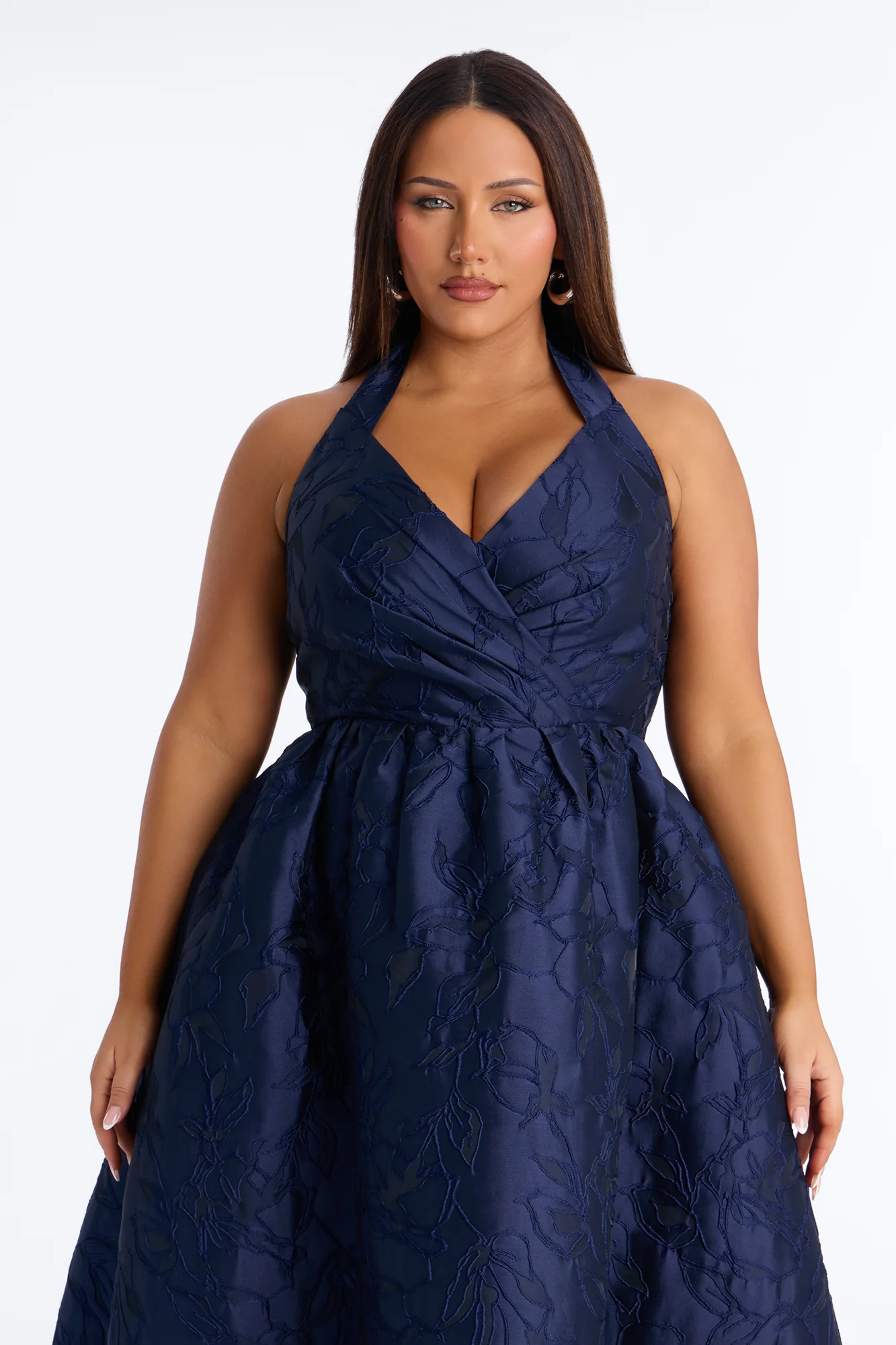 Keep You Enchanted Jacquard Halter Midi Dress - Navy - Image 5