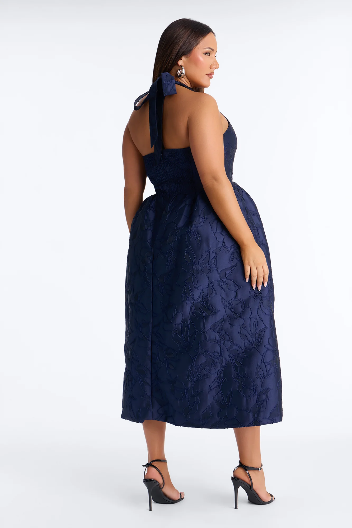 Keep You Enchanted Jacquard Halter Midi Dress - Navy - Image 7