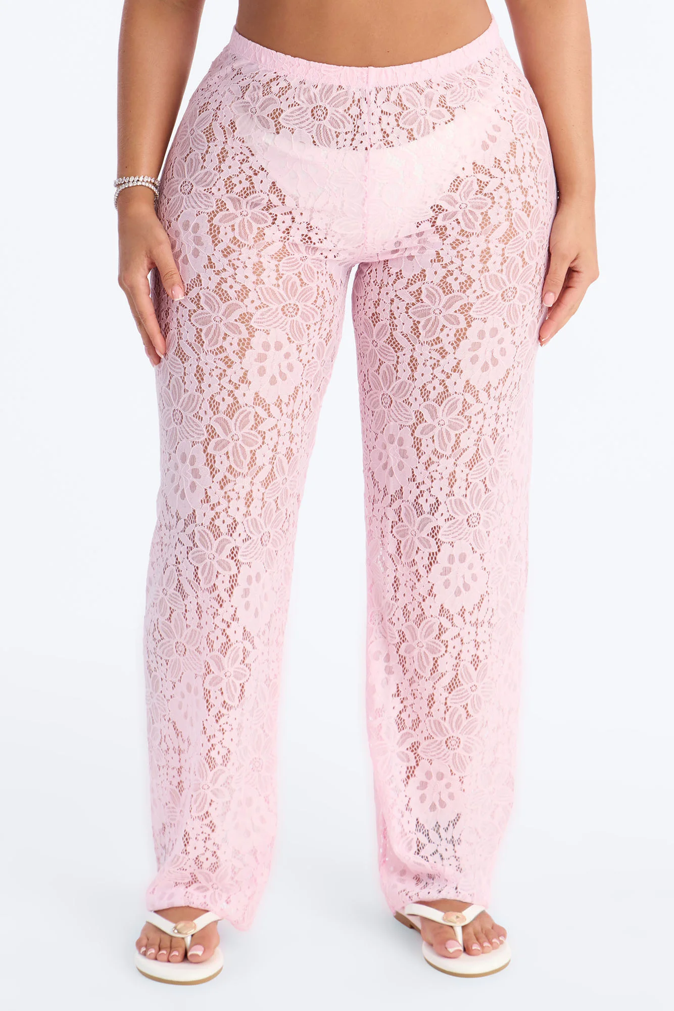 Keeping It Lacey Swim Lace Cover Up Pants - Pink - Image 2