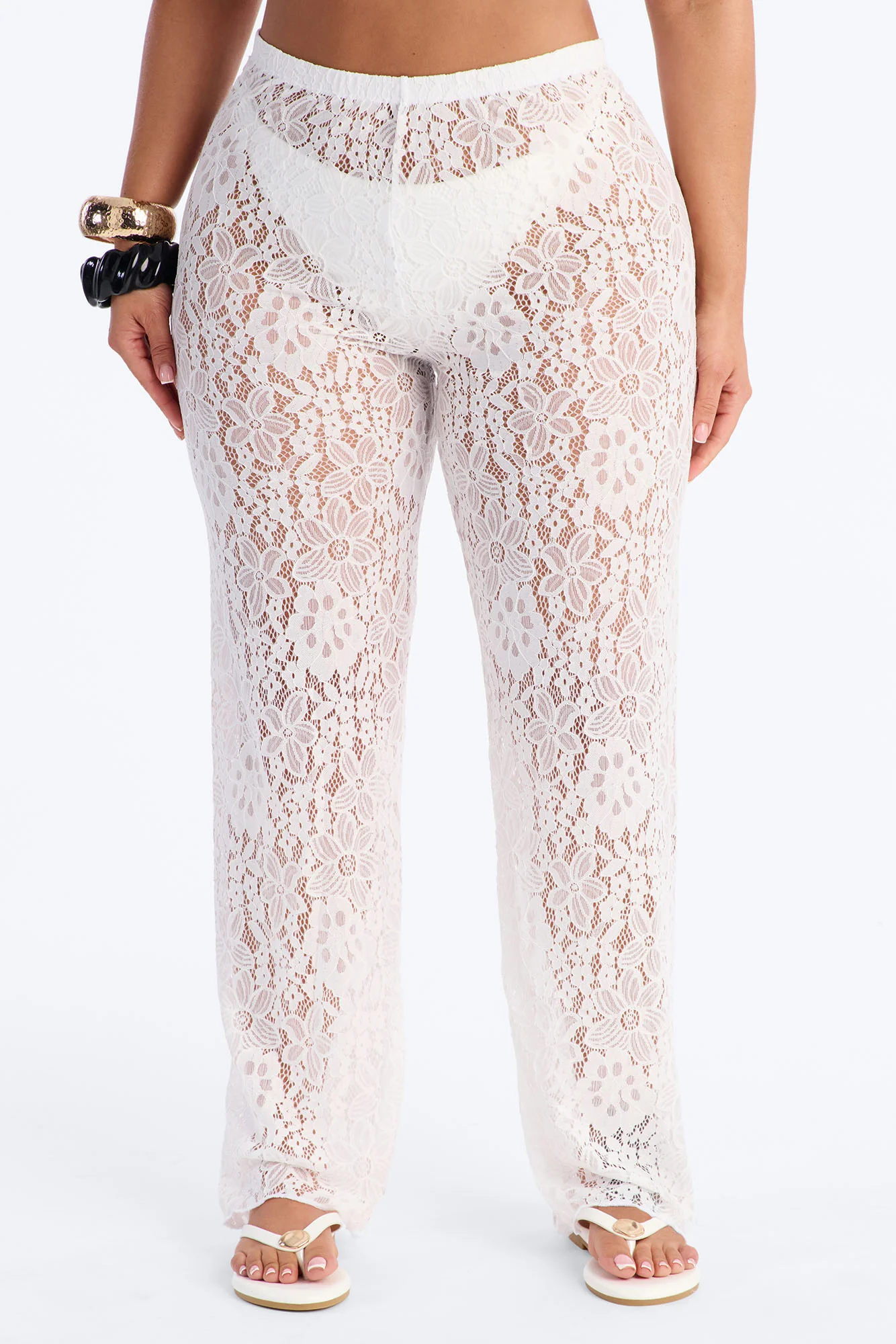 Keeping It Lacey Swim Lace Cover Up Pants - White - Image 2