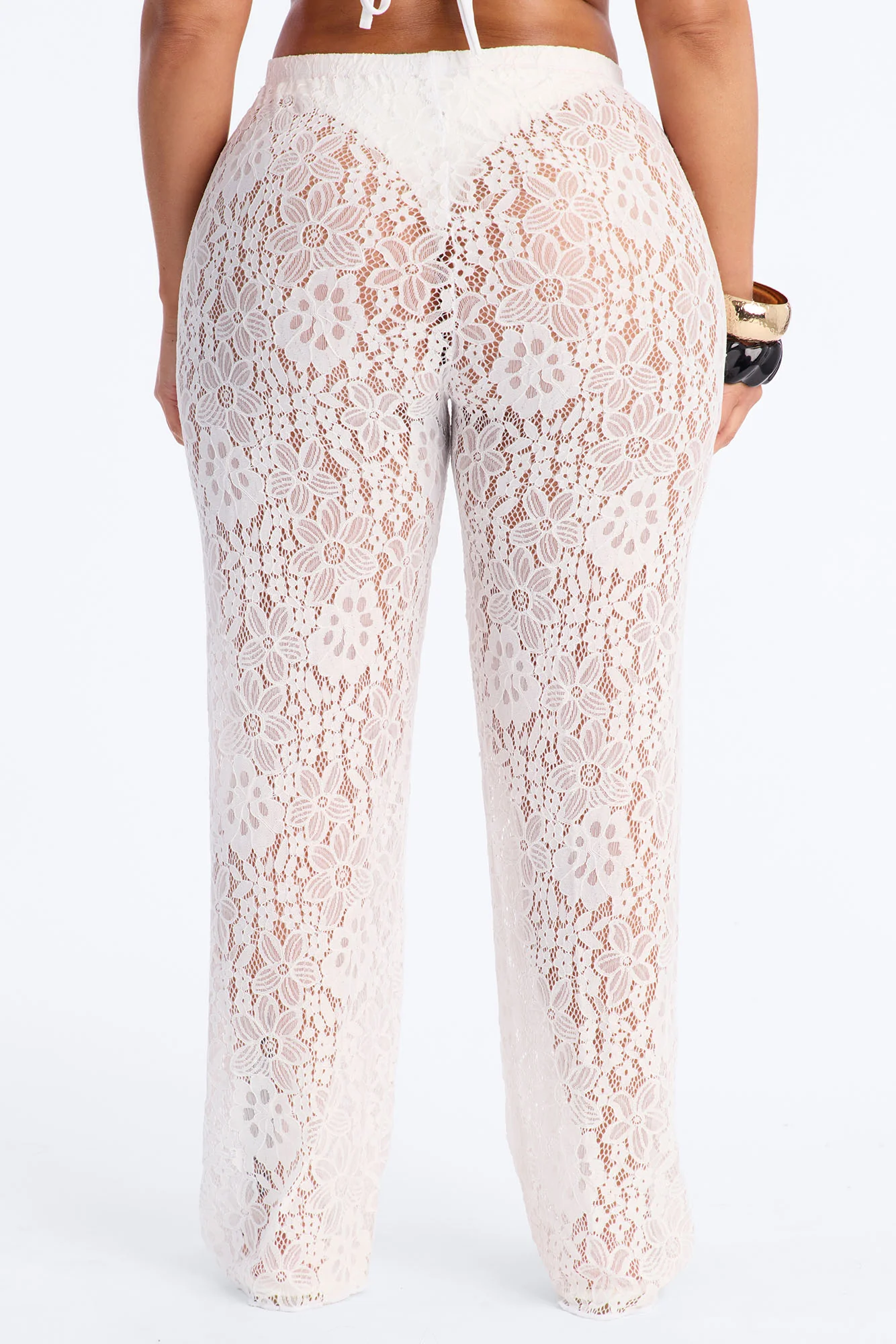 Keeping It Lacey Swim Lace Cover Up Pants - White - Image 3