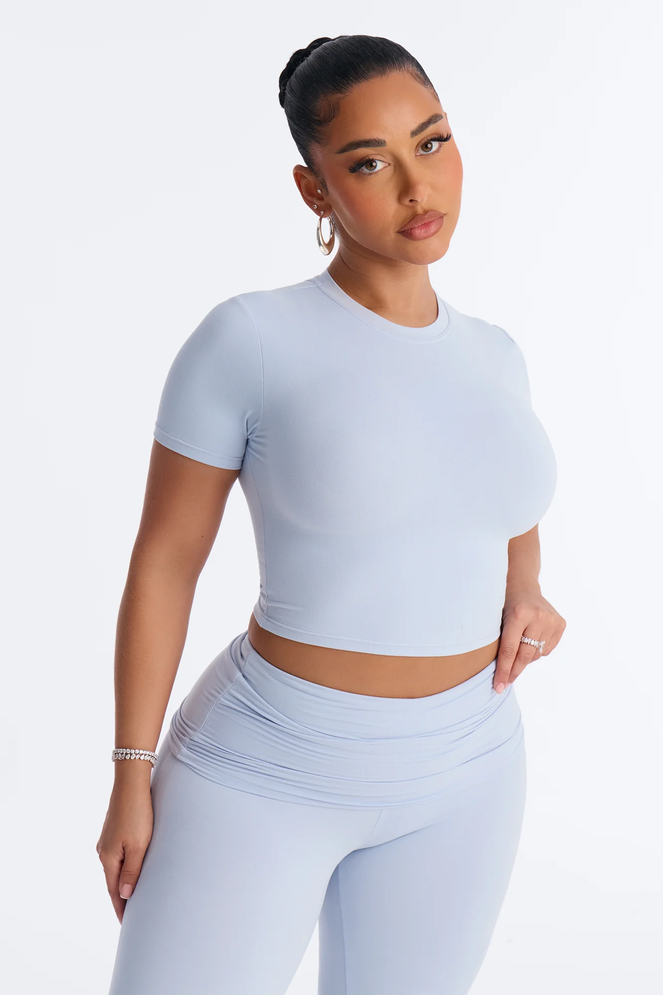 Keeping Up Foldover Waist Pant Set - Blue - Image 2